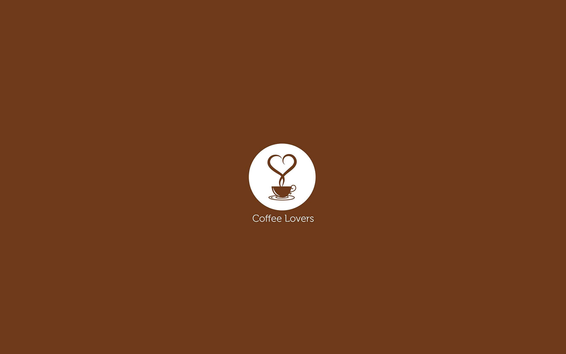 Minimalist Coffee 桌布 壁紙 — 一個極簡風格的咖啡杯標誌，帶有心形蒸氣，置於純棕色背景上。