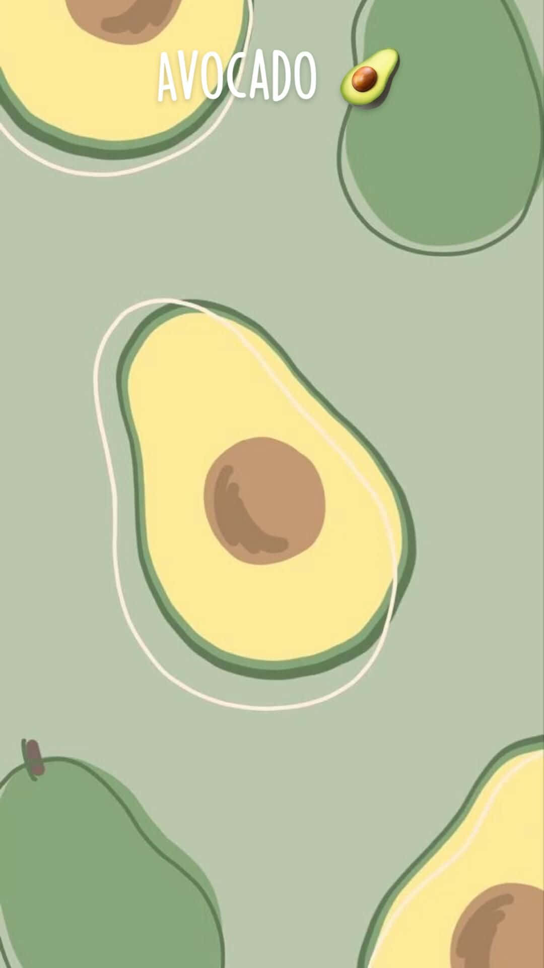 Avocado iPhone 桌布 壁紙 — 一個極簡風格的圖案，包含切片和完整的酪梨，採用柔和的綠色和黃色色調，背景低調。