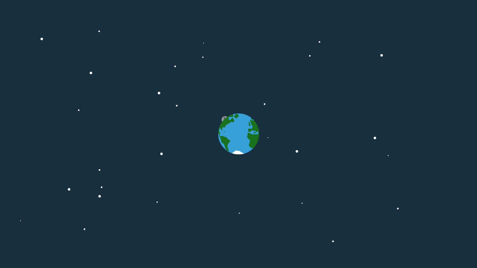 桌布 壁紙 — 一個極簡風格的扁平插圖，描繪地球漂浮在繁星點點的深藍色夜空。
