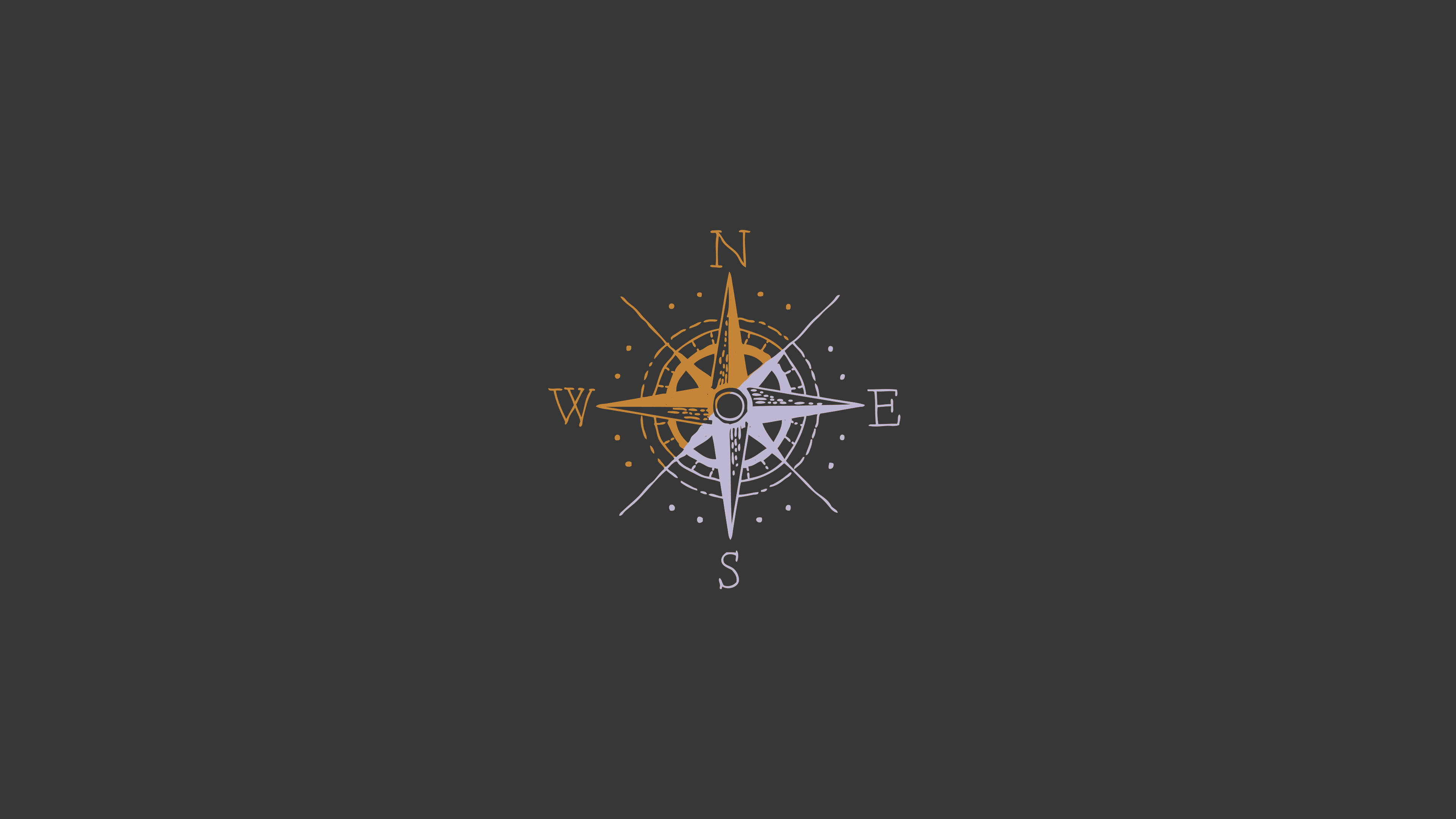 Compass 桌布 壁紙 — 一個極簡風格的指南針玫瑰，金色和銀色的方向點居中在深灰色背景上。