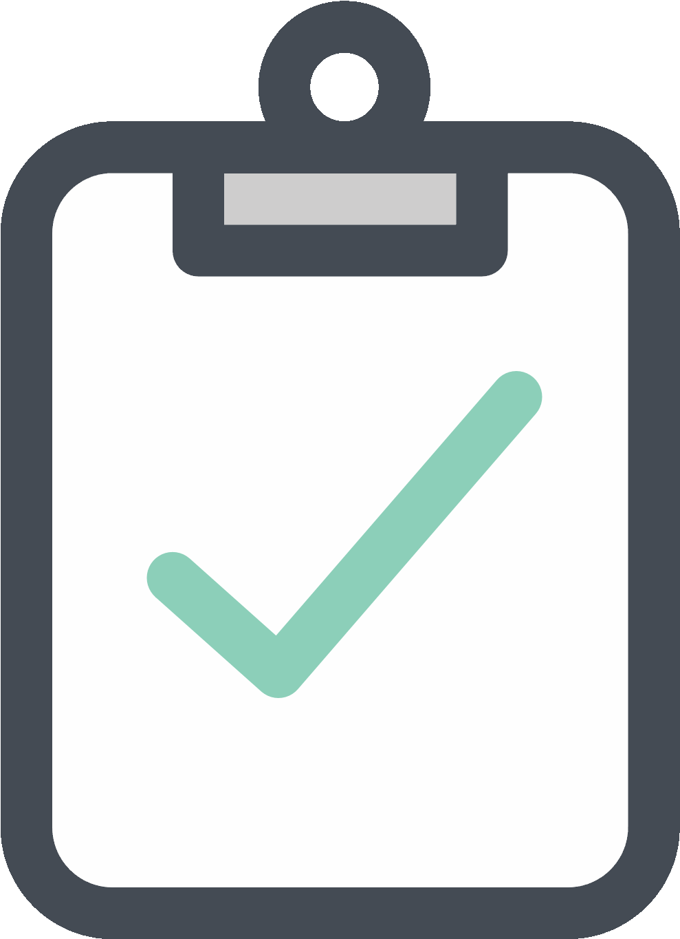 Clipboard 桌布 壁紙 — 一個極簡風格的文件夾圖示，白色紙張上有一個青綠色的勾號，置於深灰色邊框上。