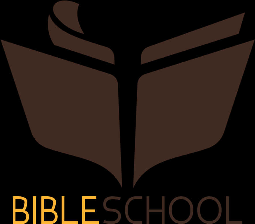 聖經 桌布 壁紙 — 一個極簡風格的棕色打開的書本標誌，下方有 'BIBLE SCHOOL' 文字，背景為黑色。
