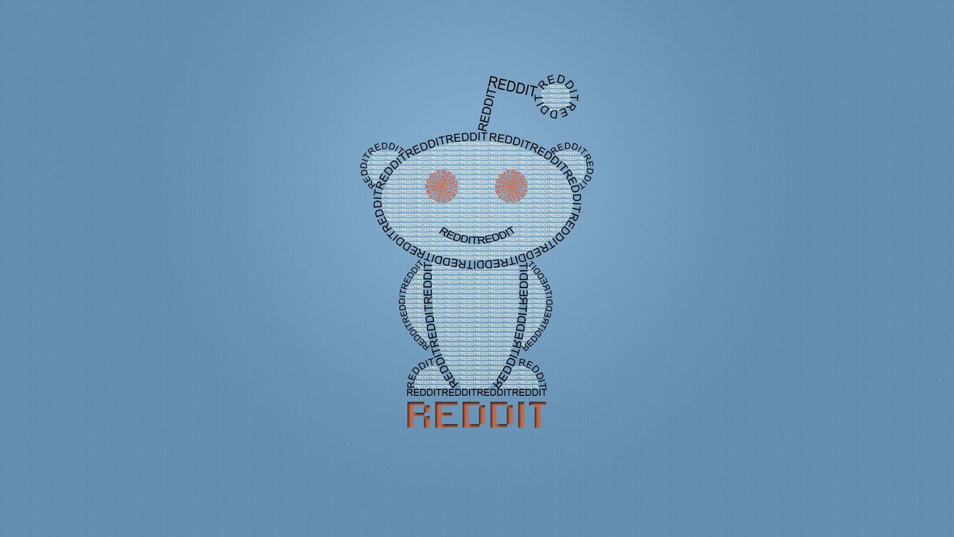 Reddit 桌布 壁紙 — 一個極簡風格的機器人圖標，由重複的「reddit」文字以藍色和橙色組成，置於純藍色背景上。