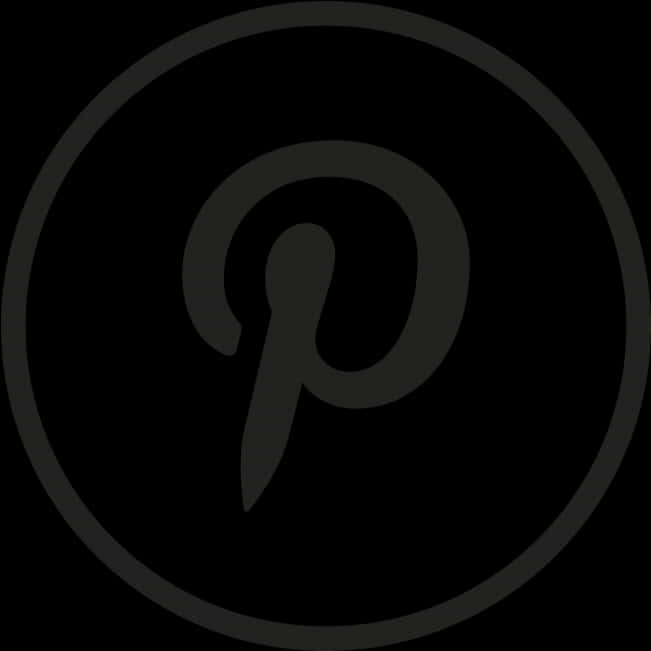 Pinterest Logo 桌布 壁紙 — 一個極簡風格的深灰色Pinterest標誌，居中放置在黑色背景的圓形內。