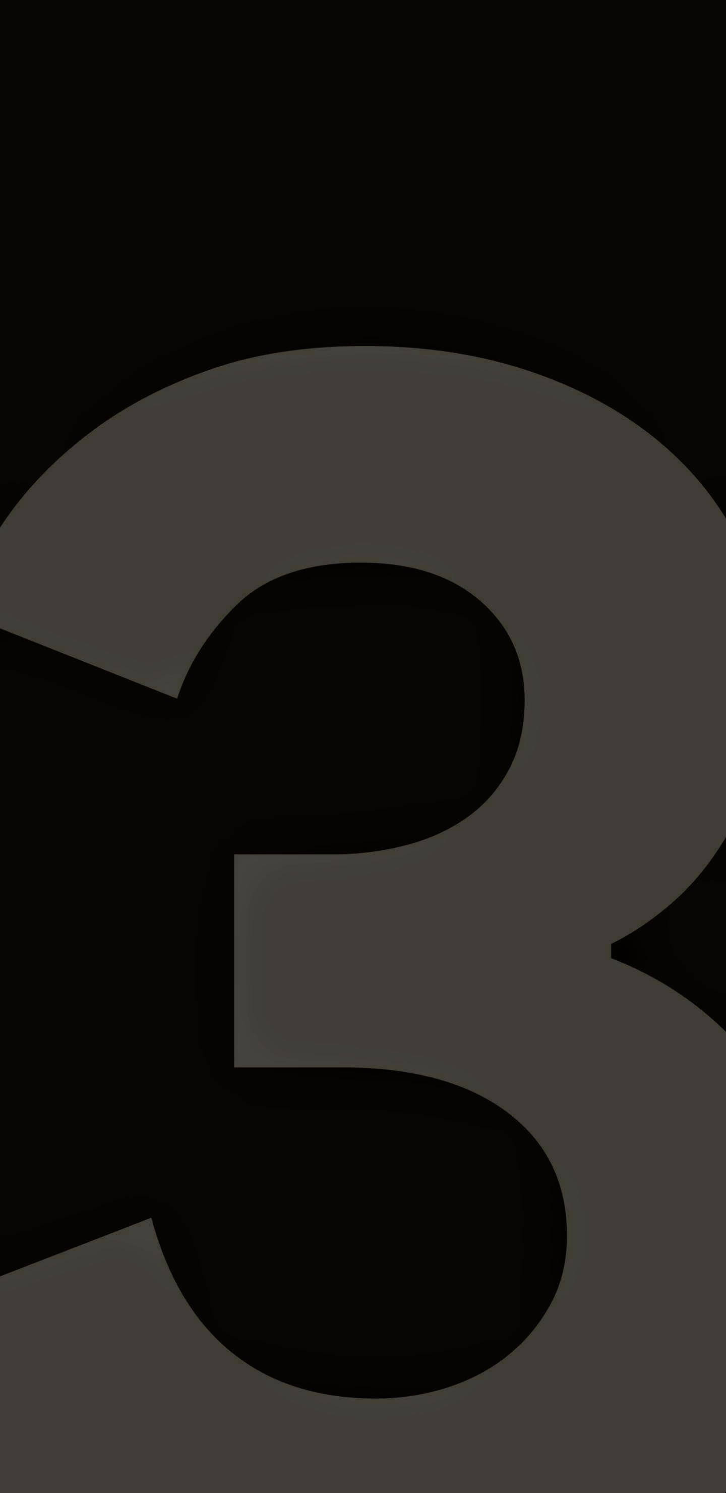 Pixel 3 Xl 桌布 壁紙 — 一個極簡風格的深灰色數字三，在黑色背景上帶有柔和陰影。