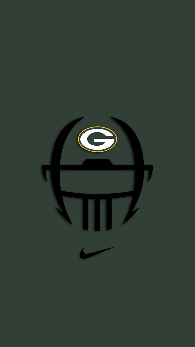 Packers 桌布 壁紙 — 一個極簡風格的深綠色桌布，上面有黑色美式足球頭盔剪影，帶有綠灣包裝工隊標誌和Nike勾勾。