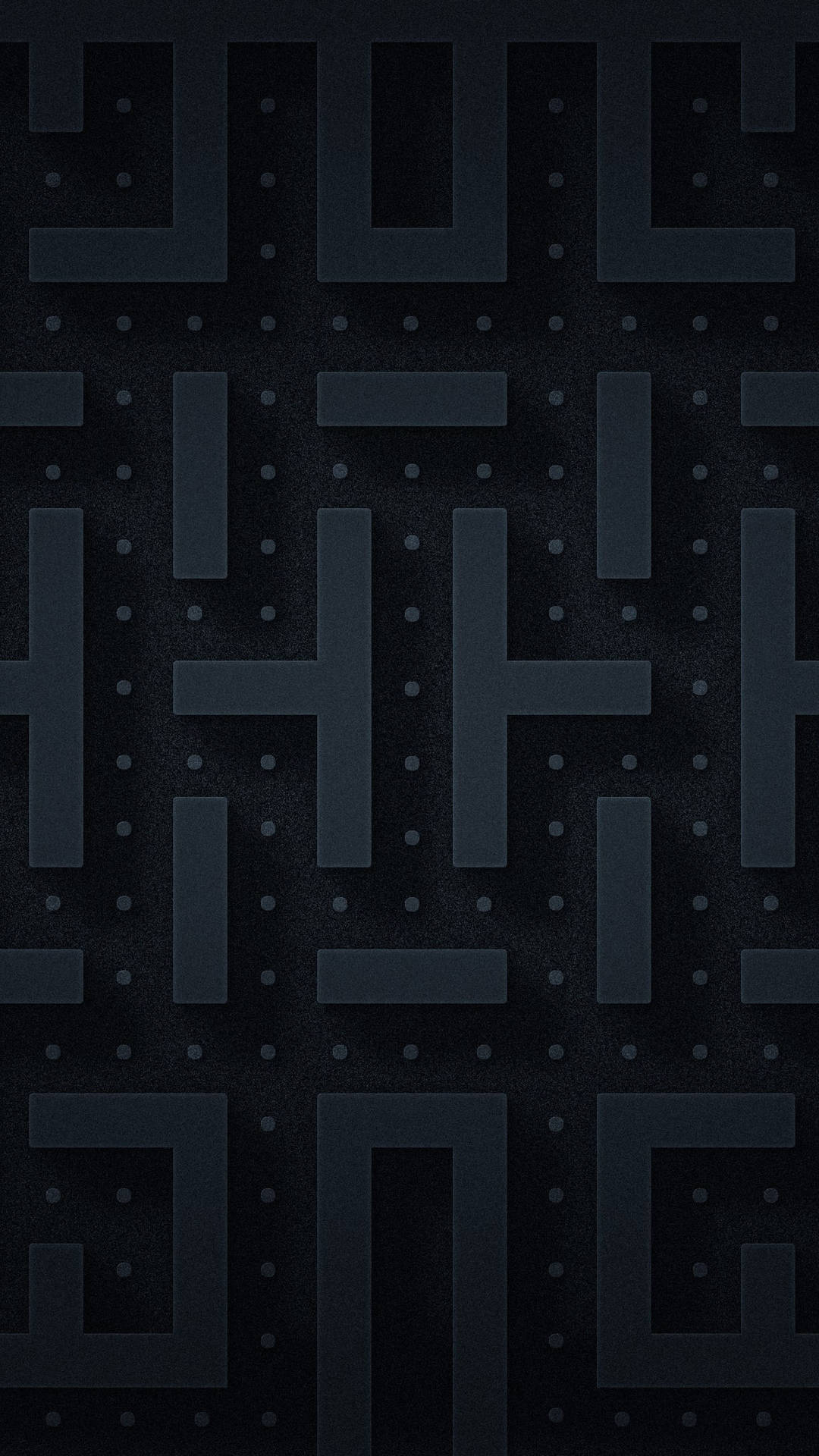 深藍色 Pacman 迷宮，帶有發光點和幾何路徑。 — 極簡黑色手機桌布 壁紙