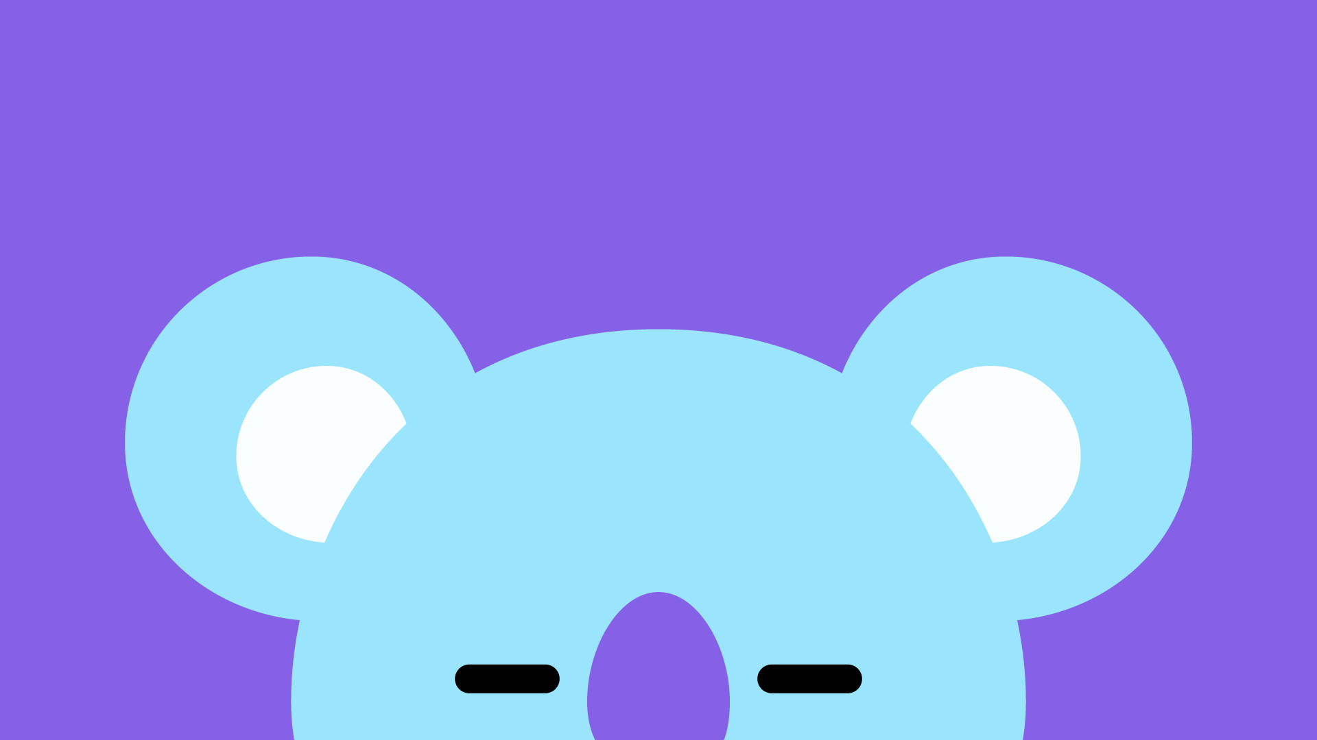 Koya 桌布 壁紙 — 一個極簡風格的淺藍色無尾熊臉，帶有白色耳朵和黑色眼睛，背景為純紫色。