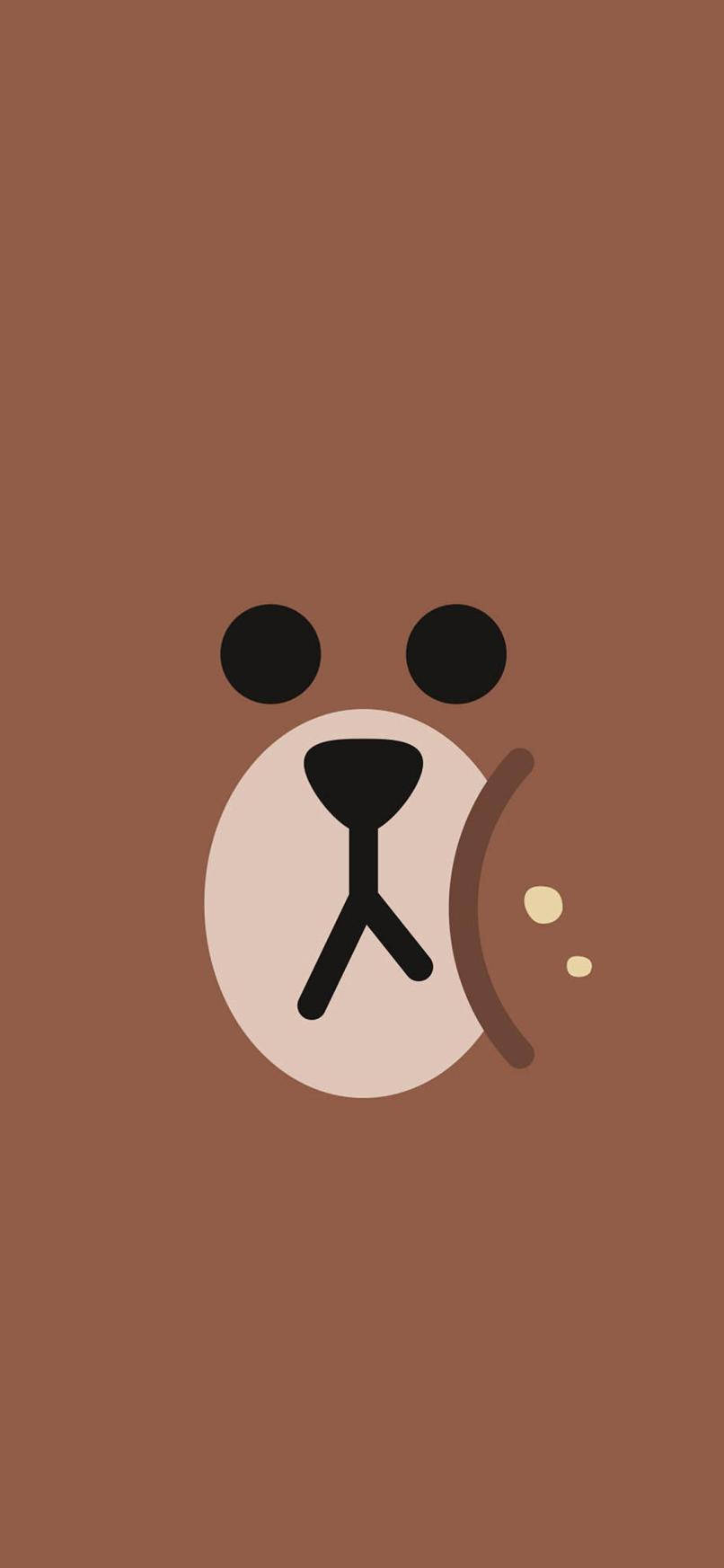 Line 桌布 壁紙 — 一個極簡風格的熊臉，帶有黑色眼睛、鼻子和嘴巴，在純棕色背景上。