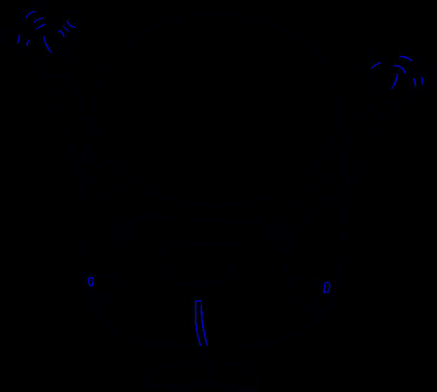 電影動圖 桌布 壁紙 — 一個極簡風格的發光藍色線條藝術輪廓，描繪一個卡通角色在黑色背景上舉起雙臂。