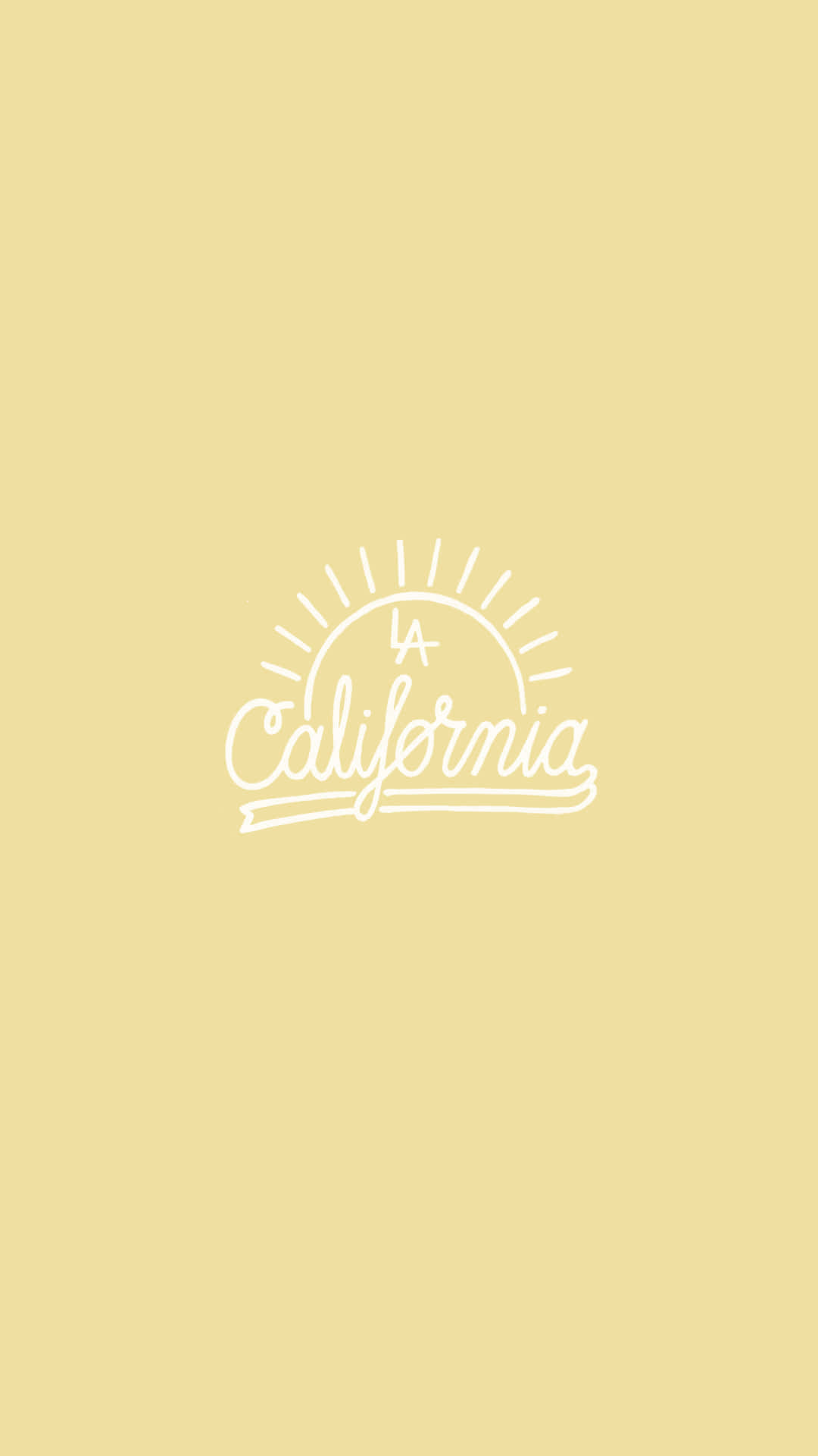 加州 桌布 壁紙 — 一個極簡風格的白色LA California標誌，帶有太陽爆發設計，居中於純淺黃色背景上。