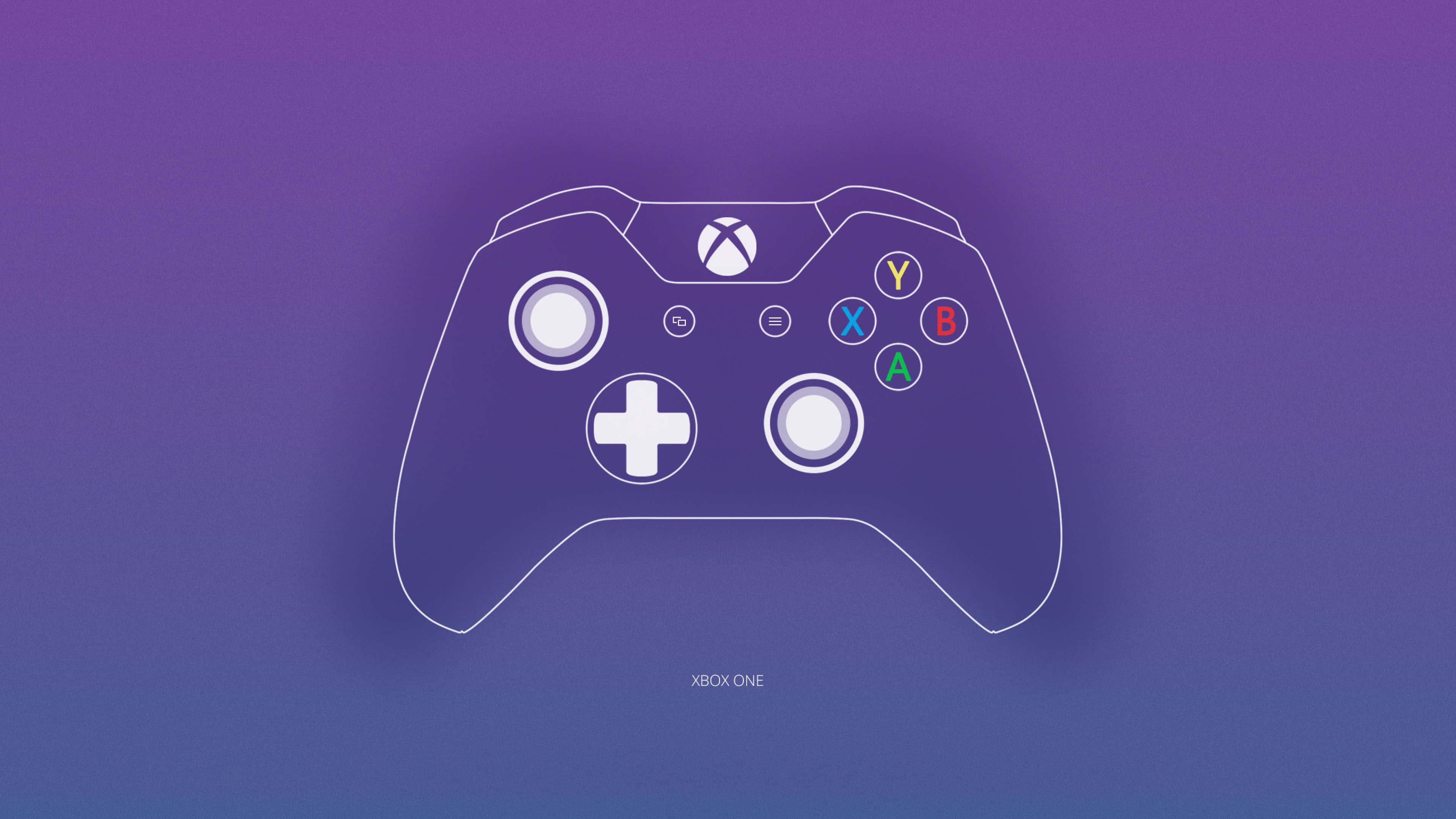 桌布 壁紙 — 一個極簡風格的白色Xbox One手把輪廓漂浮在紫色漸變背景上。