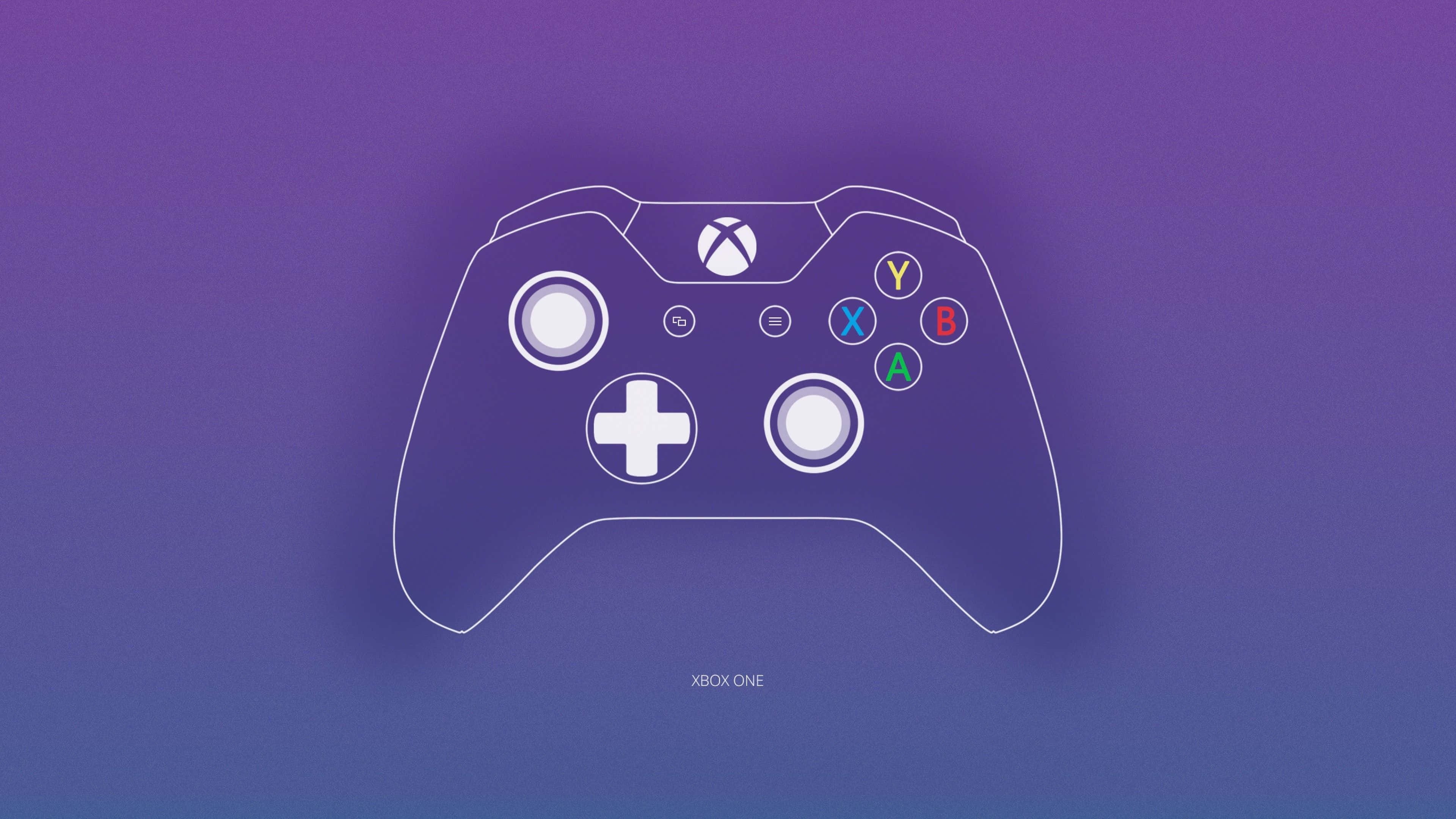 Xbox 桌布 壁紙 — 一個極簡風格的白色Xbox One手把輪廓漂浮在紫色和藍色漸變背景上。