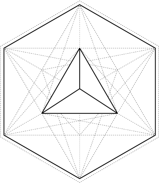 triangles 桌布 壁紙 — 一個極簡風格的白色三角形標誌，線條簡潔，居中置於純黑色背景上。