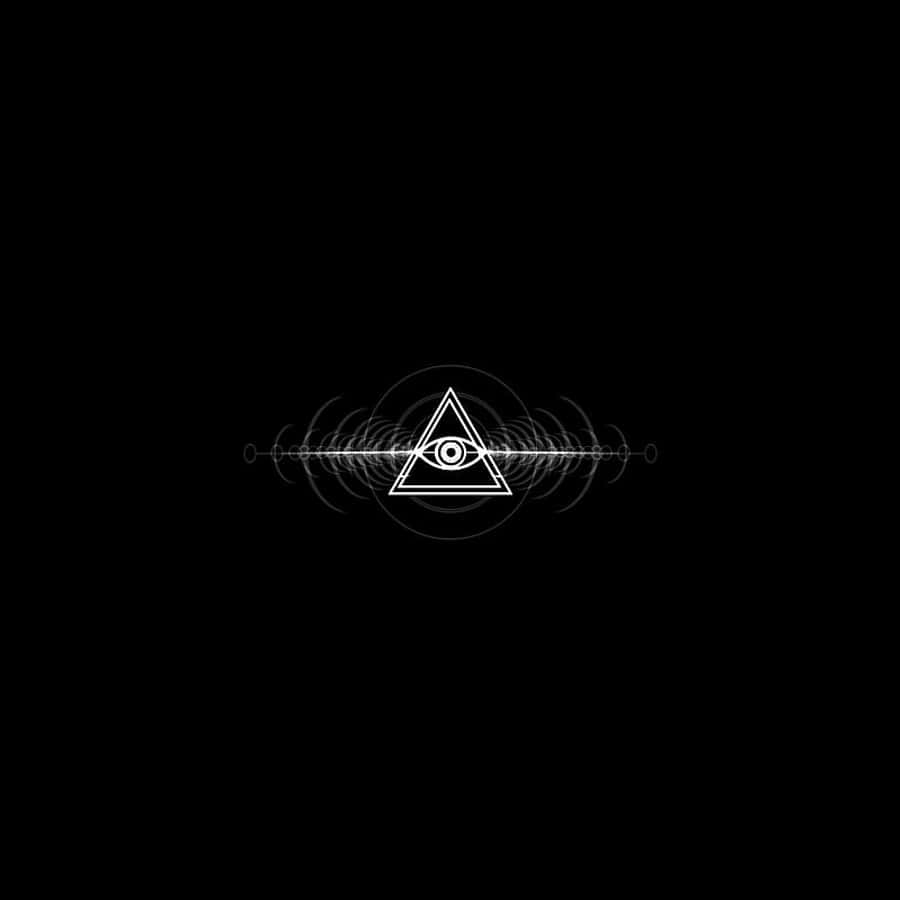Minimalist HD Geometric Desktop 桌布 壁紙 — 一個極簡風格的白色全視之眼符號，帶有同心圓和波浪線，居中於黑色背景上。