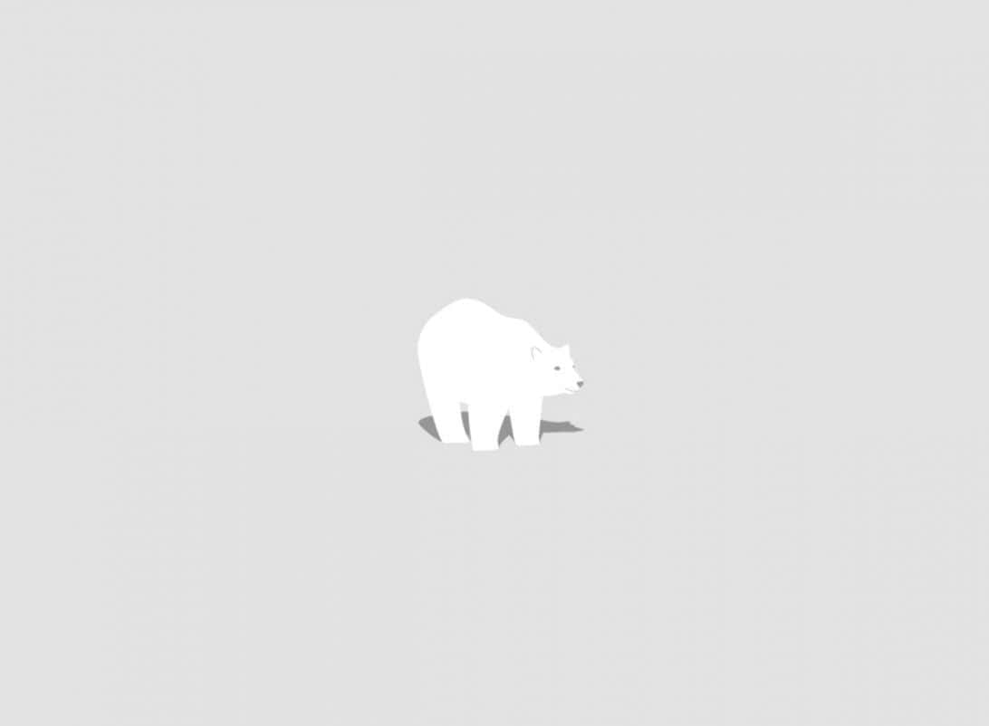 Cartoon Polar Bear 桌布 壁紙 — 一個極簡風格的白色北極熊剪影獨自站在純淺灰色背景上，投射出柔和的陰影。