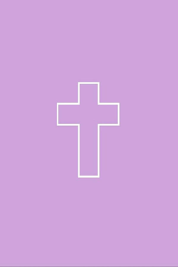 Cute Girly Cross 桌布 壁紙 — 一個極簡風格的白色十字架輪廓，居中放置在純色薰衣草背景上。