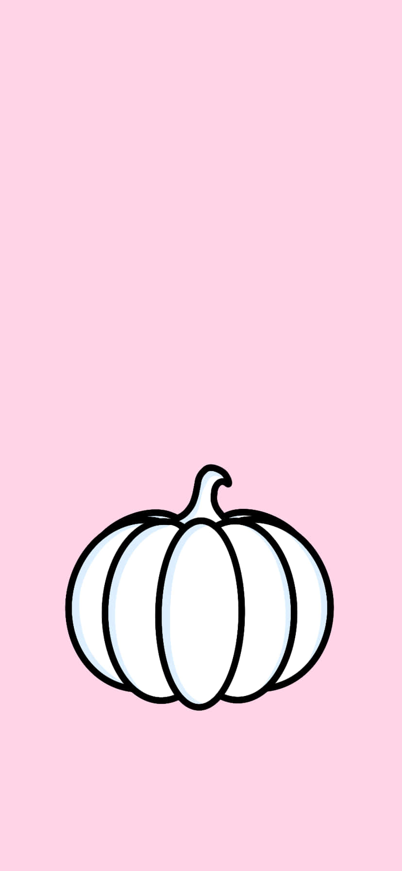 Pink Halloween 桌布 壁紙 — 一個極簡風格的白色南瓜，帶有粗黑色輪廓，置於柔和粉紅色背景中央。