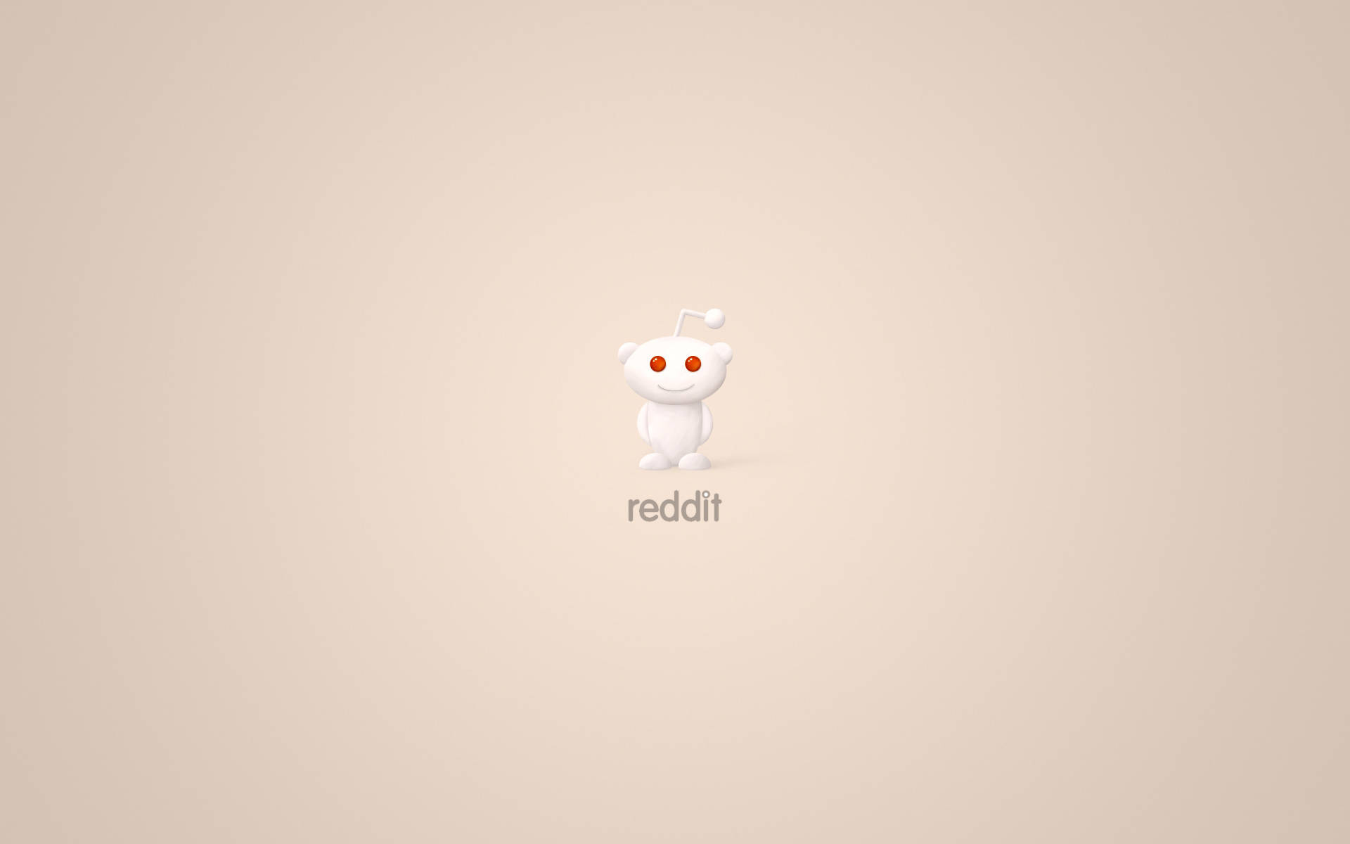 Reddit 桌布 壁紙 — 一個極簡風格的白色外星人吉祥物，橙色眼睛，居中站立在米色背景上，下方有reddit字樣。