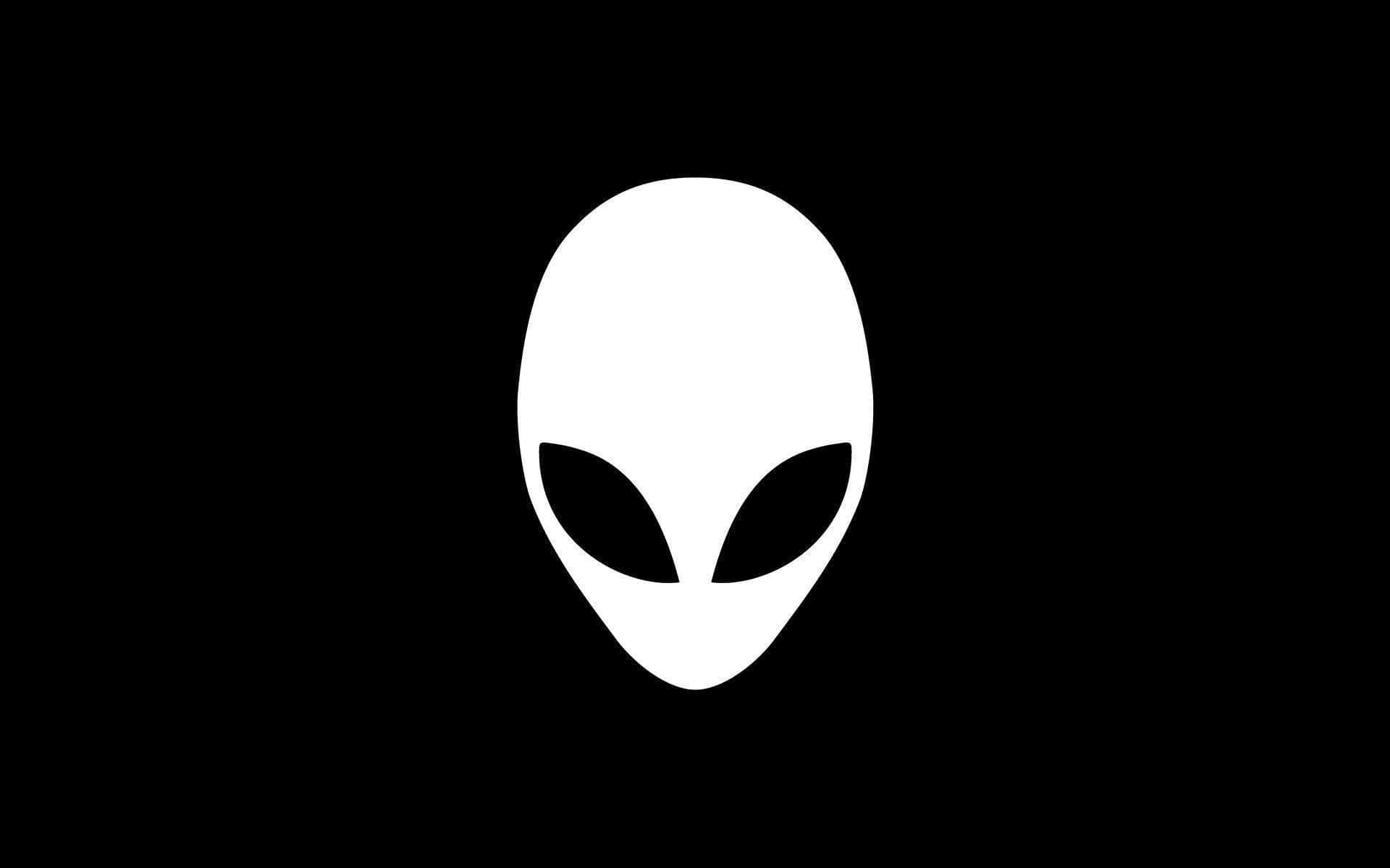外星人 桌布 壁紙 — 一個極簡風格的白色外星人頭剪影，帶有大黑眼睛，居中在純黑色背景上。