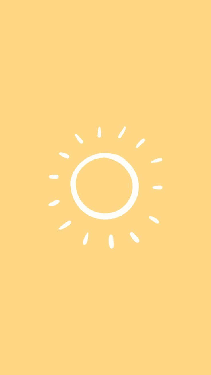 Cute Sun 桌布 壁紙 — 一個極簡風格的白色太陽圖示，帶有短射線，居中在純暖黃色背景上。
