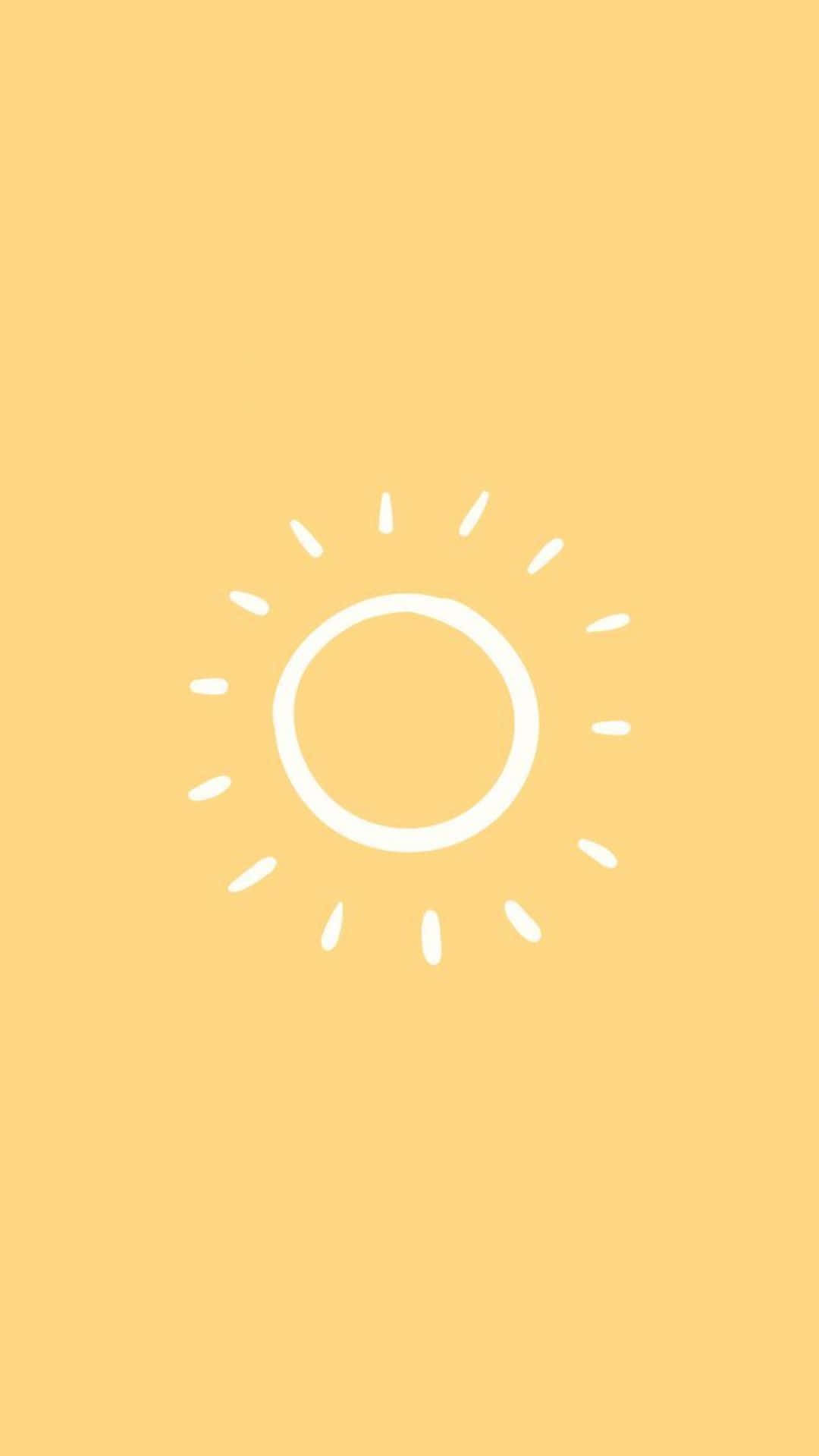 Cute Aesthetic Profile 桌布 壁紙 — 一個極簡風格的白色太陽圖示，帶有短射線，居中放置在純暖黃色背景上。