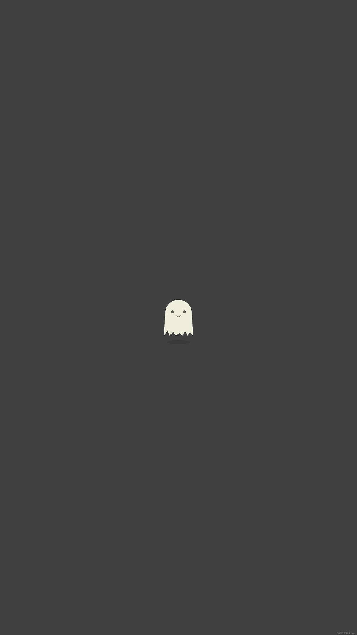 Cute Minimalist 桌布 壁紙 — 一個極簡風格的白色幽靈帶著簡單的微笑，獨自漂浮在純深灰色背景上。