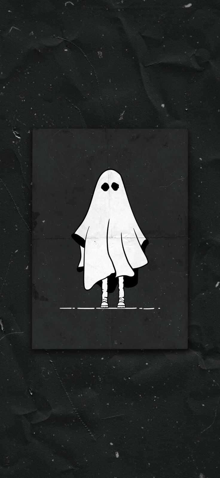 Cute Ghost 桌布 壁紙 — 一個極簡風格的白色幽靈插圖，居中放置在帶有細微刮痕和斑點的深色紋理背景上。