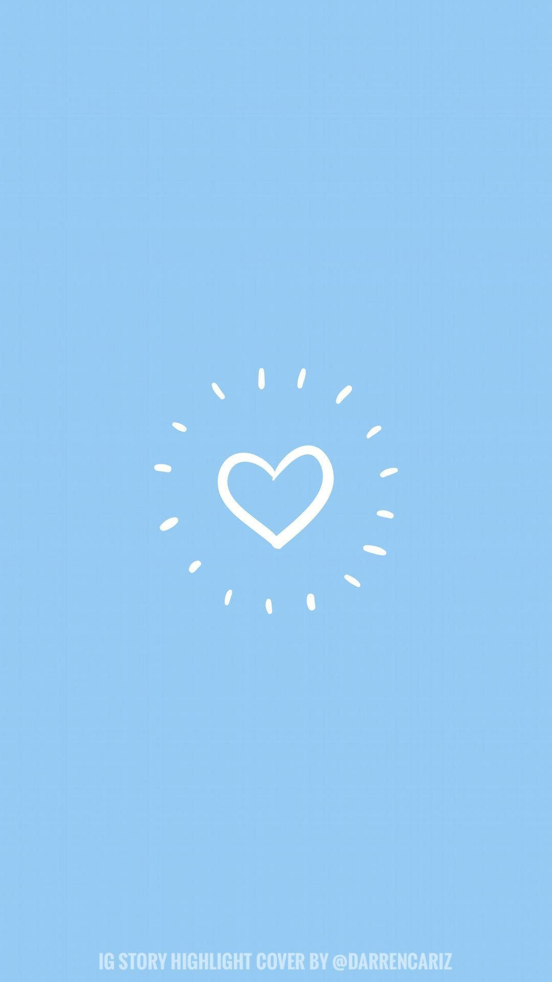 Blue Heart 桌布 壁紙 — 一個極簡風格的白色心形圖示，帶有放射狀虛線，居中於柔和的藍色背景上。