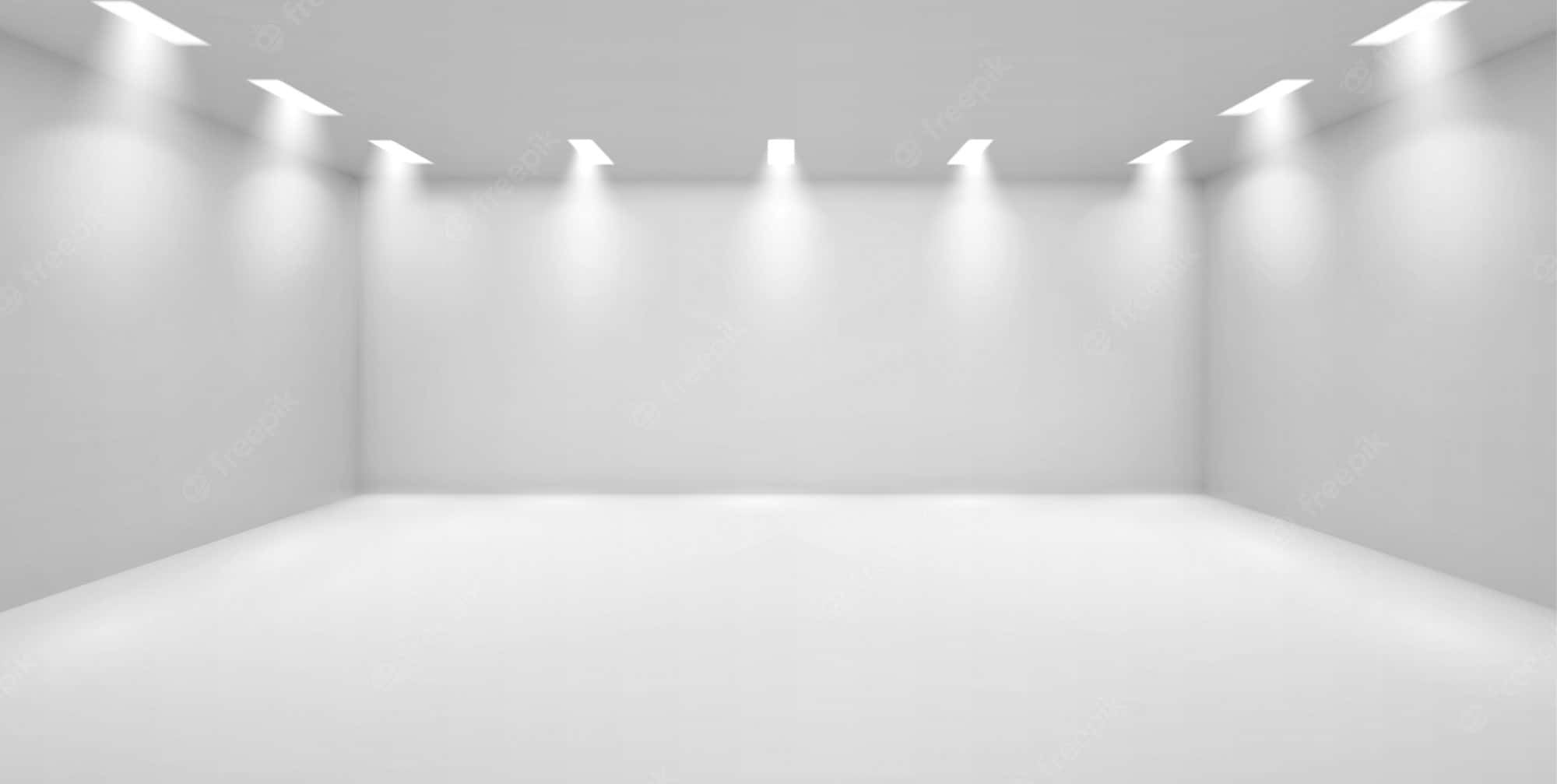 Empty Room 桌布 壁紙 — 一個極簡風格的白色房間，聚光燈在潔淨的牆壁和地板上投射出柔和陰影。