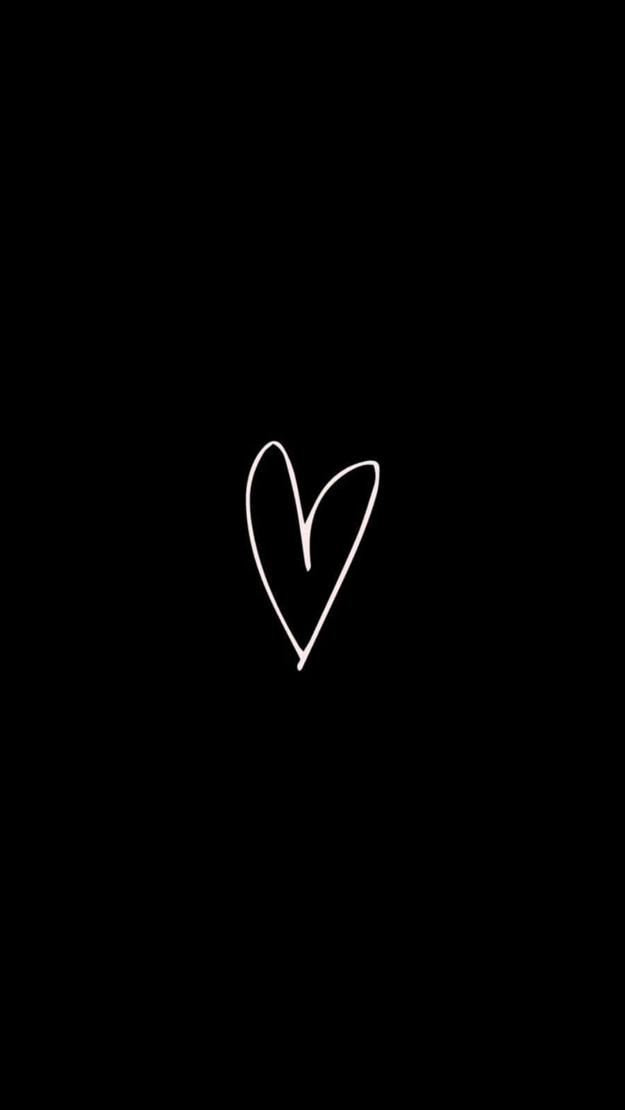 Cartoon Heart 桌布 壁紙 — 一個極簡風格的白色手繪心形草圖，居中於純黑色背景上。