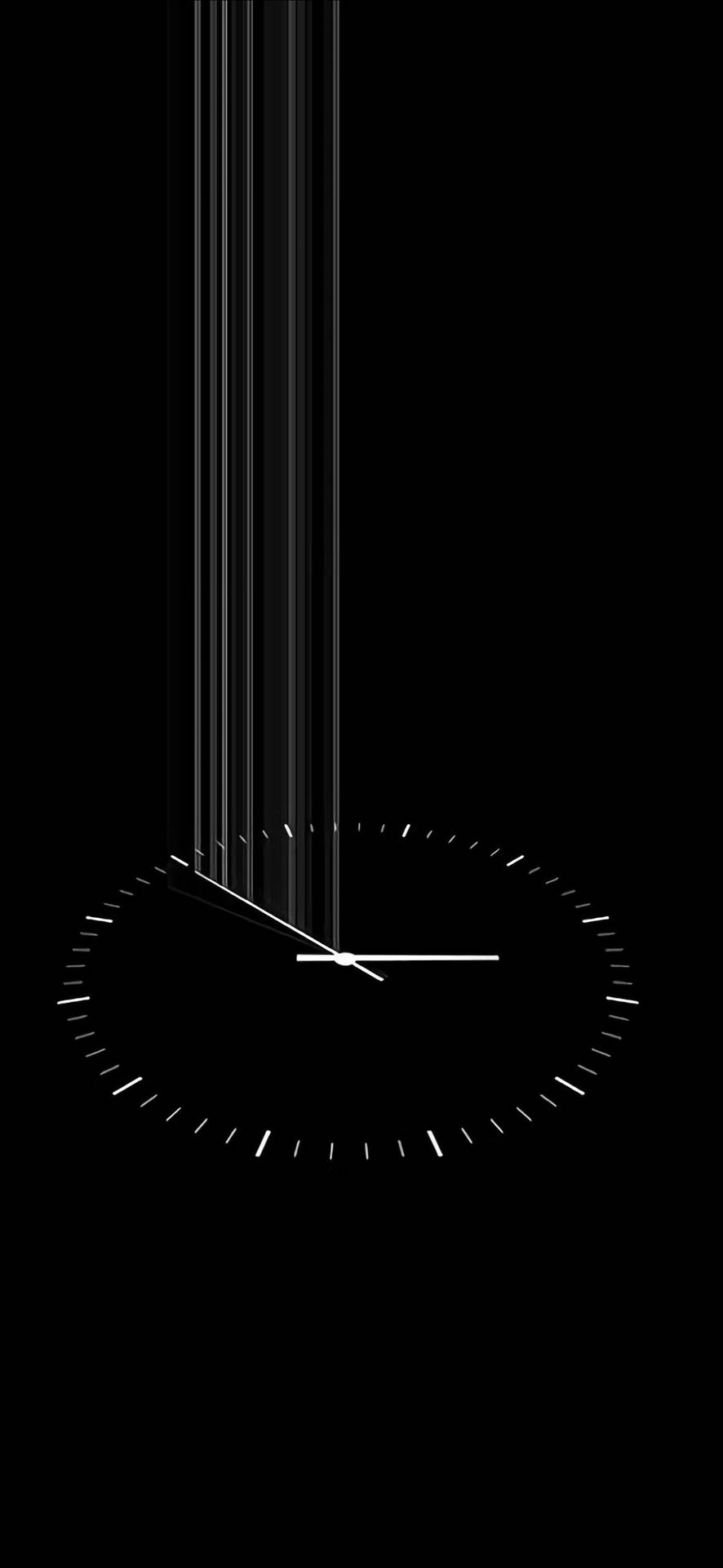 Clock 桌布 壁紙 — 一個極簡風格的白色指針時鐘，帶有細長指針，無數字，置於純黑色背景上。