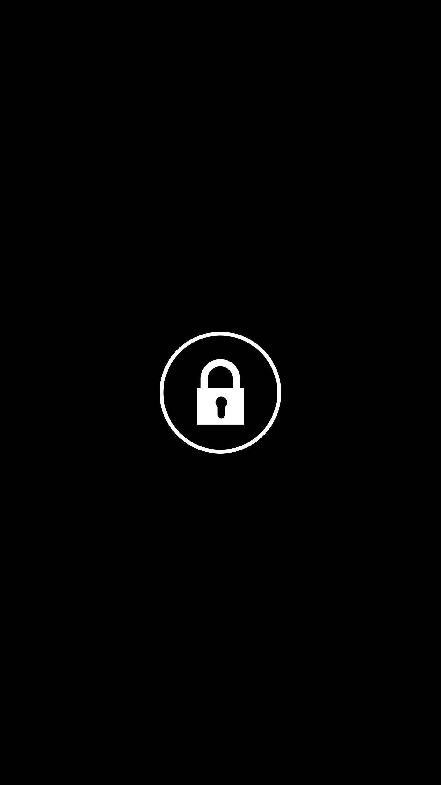 Screen 桌布 壁紙 — 一個極簡風格的白色掛鎖圖示，居中於圓形內，背景為純黑色。