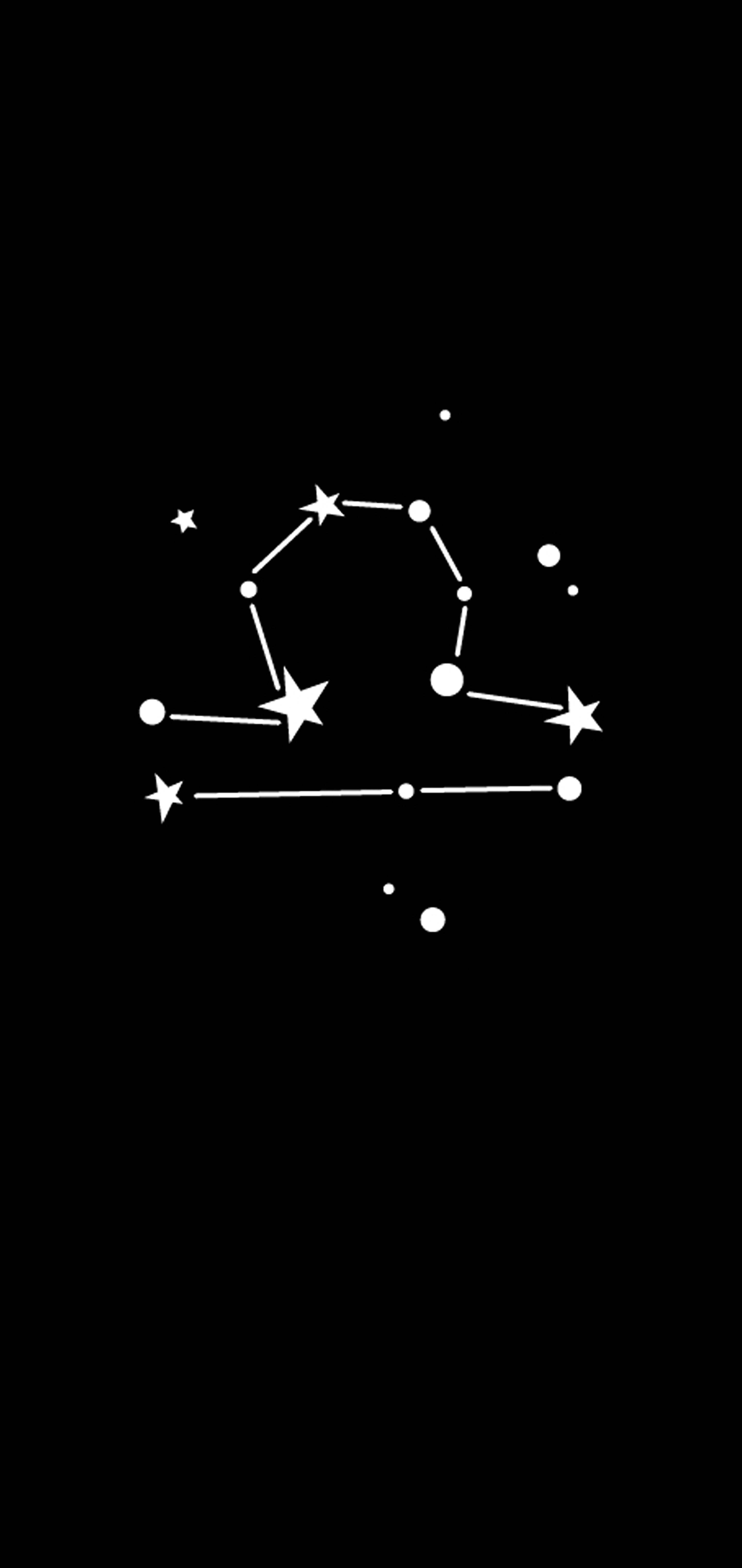 zodiac 桌布 壁紙 — 一個極簡風格的白色星座插圖，在純黑色背景上有連接的星星和點。
