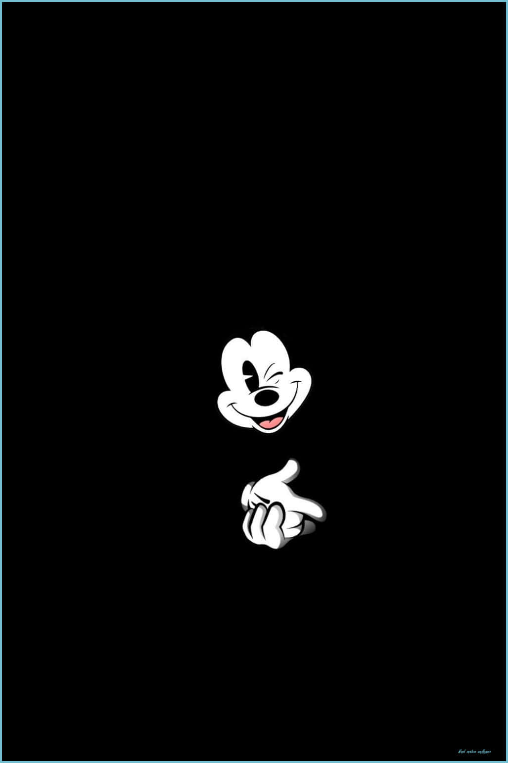 Dark Aesthetic Cartoon 桌布 壁紙 — 一個極簡風格的白色米奇老鼠頭部和手指向下，背景為 stark 黑色。