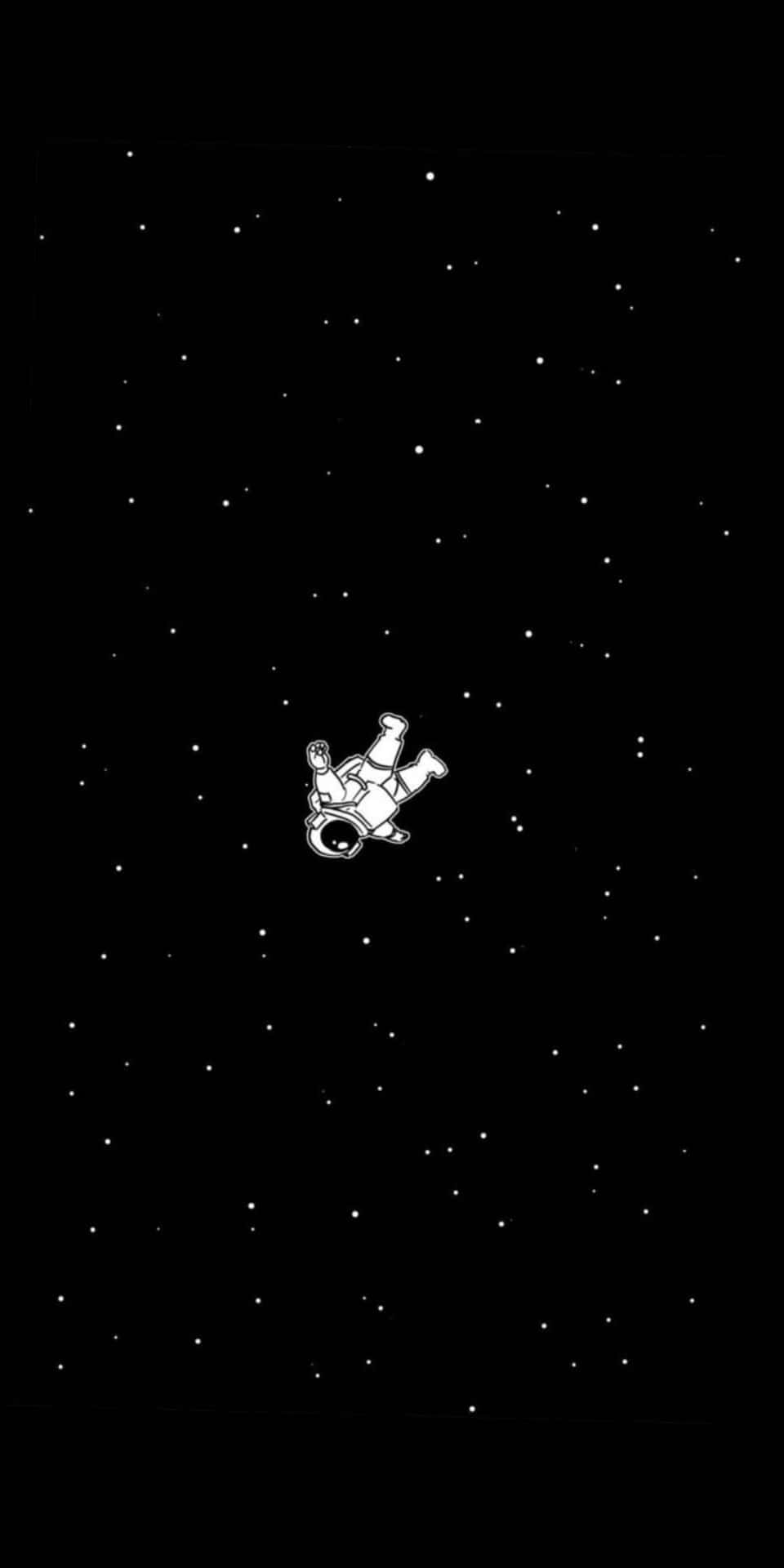  壁紙 — 一個極簡風格的白色線條太空人，在廣闊黑色宇宙虛空中，於散落的星星之間平靜漂浮。