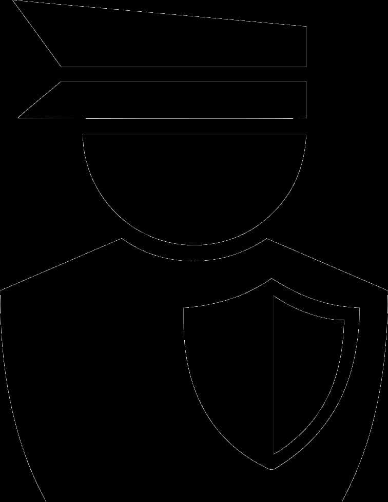 Law 桌布 壁紙 — 一個極簡風格的白色線條畫，描繪一個風格化的士兵在黑色背景上手持盾牌。
