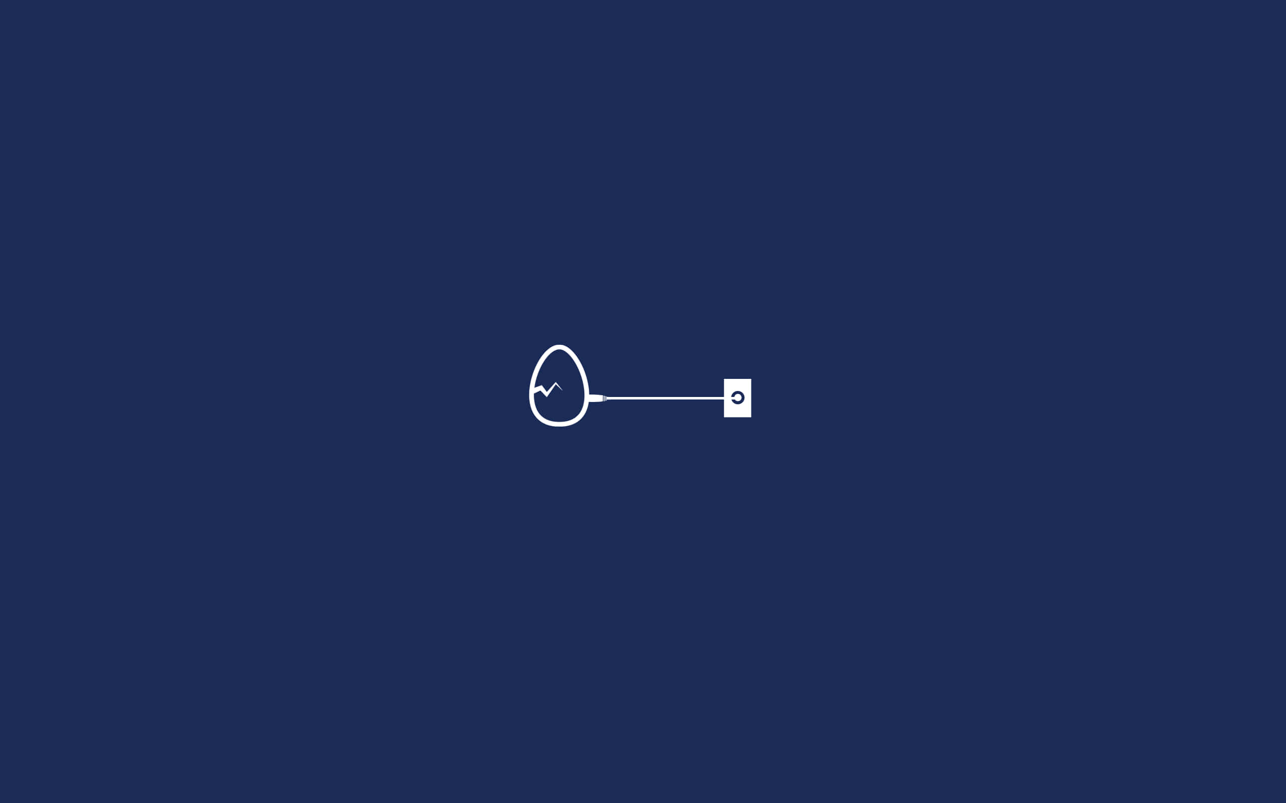 Minimalist Abstract 桌布 壁紙 — 一個極簡風格的白色線條畫，畫有一個帶裂縫的雞蛋和一個由線條連接的小方形圖標，居中放置在純海軍藍背景上。