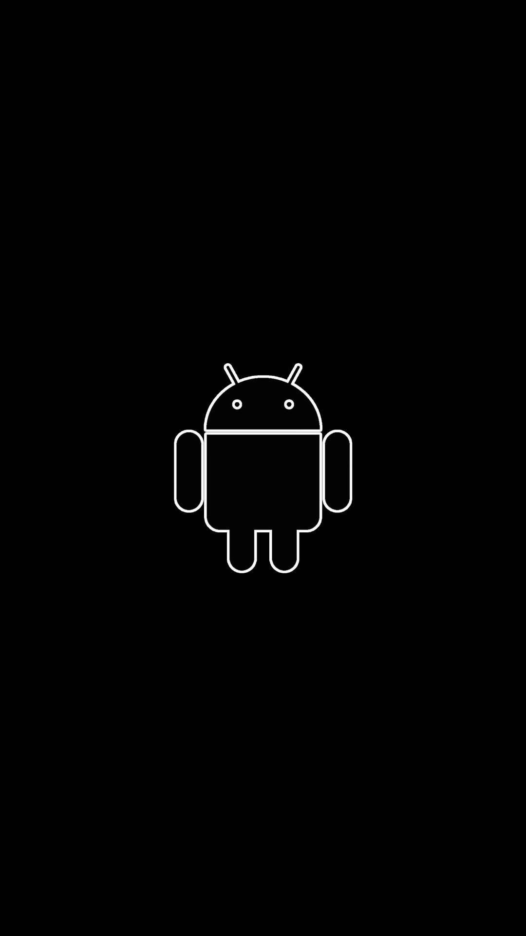 黑色背景上的白色 Android 機器人圖示