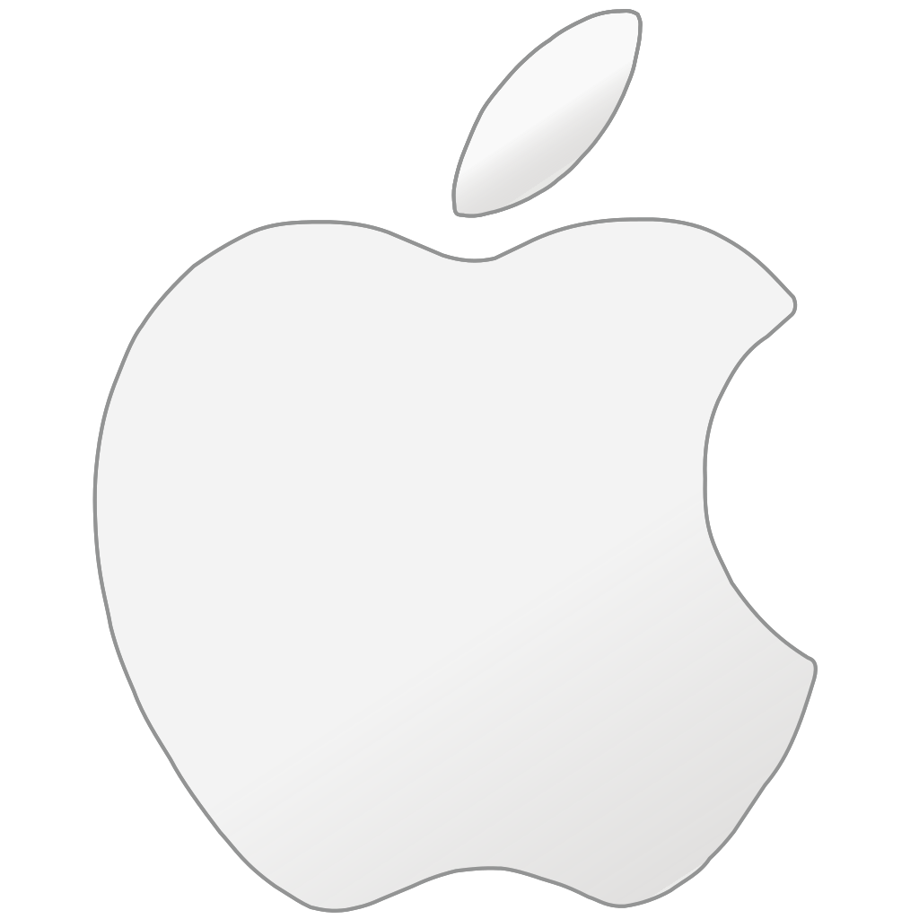 Mac 桌布 壁紙 — 一個極簡風格的白色蘋果標誌，帶有咬痕和葉子，背景為黑色。