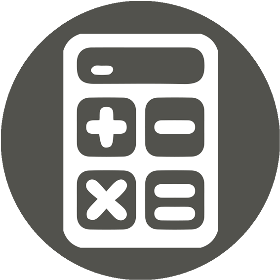 Calculator Icon 桌布 壁紙 — 一個極簡風格的白色計算機圖示，帶有基本數學符號，置於純深灰色圓形背景上。