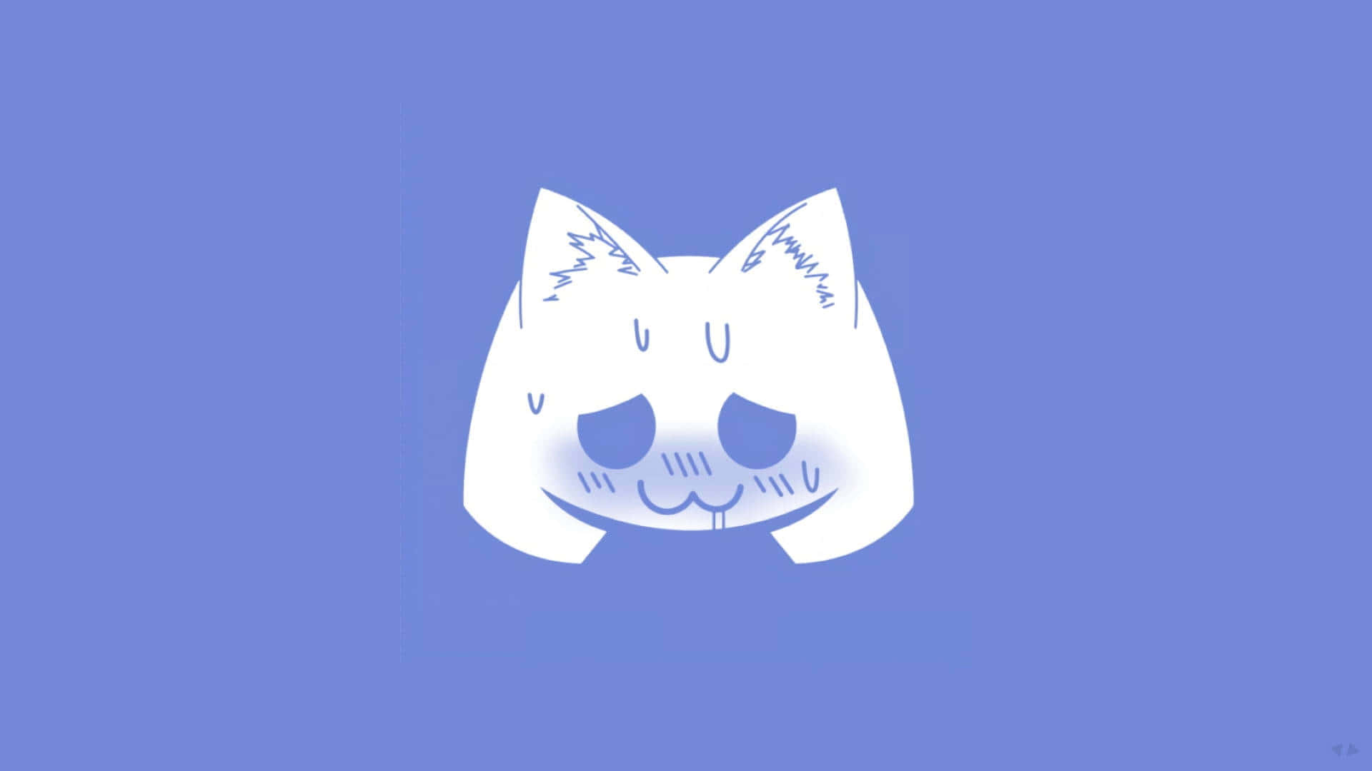 Discord 桌布 壁紙 — 一個極簡風格的白色貓臉，帶有睡眼惺忪的眼睛和溫柔的微笑，置於純藍色背景上。