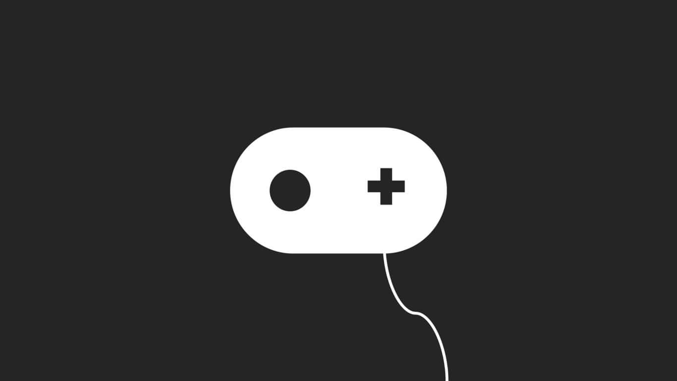 1366x768 Social 桌布 壁紙 — 一個極簡風格的白色遊戲手把圖示漂浮在純深灰色背景上，帶有一條細線向下延伸。