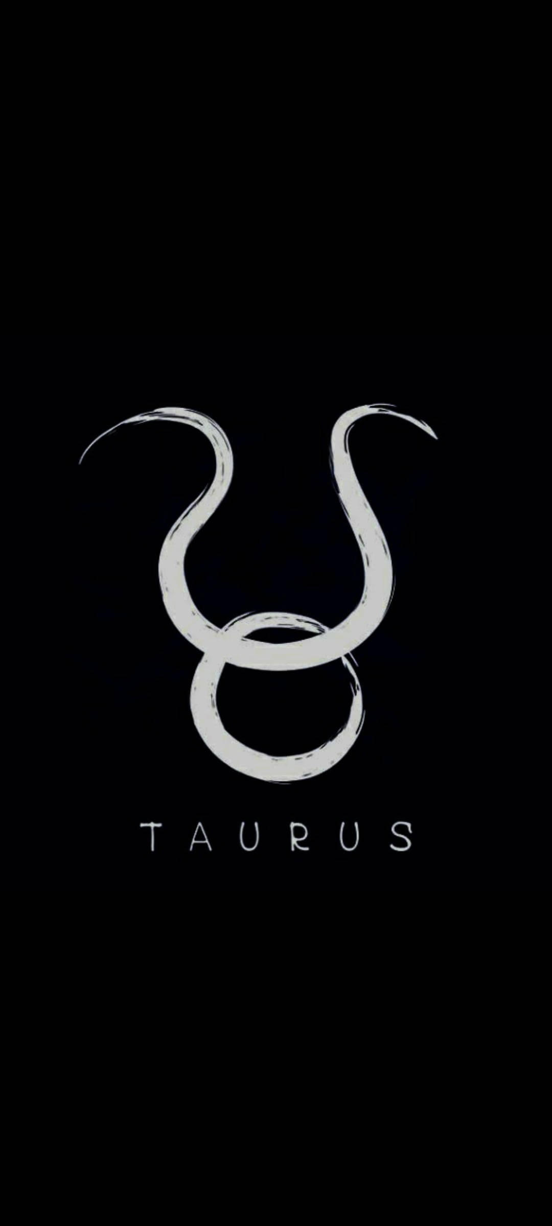 taurus 桌布 壁紙 — 一個極簡風格的白色金牛座符號，帶有筆觸紋理，居中於黑色背景上，下方有「Taurus」字樣。