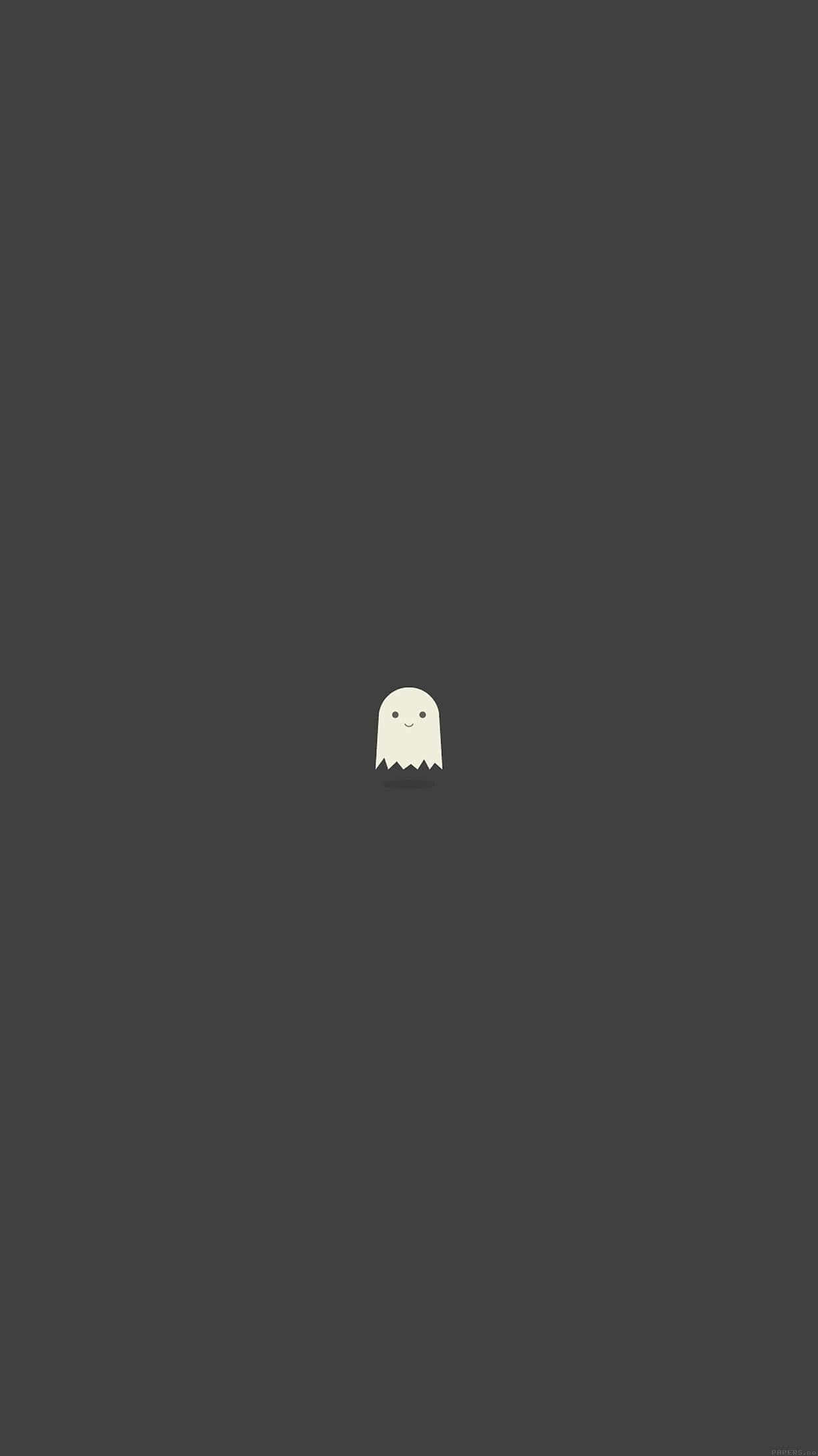 Minimalist Gray 桌布 壁紙 — 一個極簡風格的白色鬼魂，帶著簡單的微笑，獨自漂浮在純深灰色背景上。