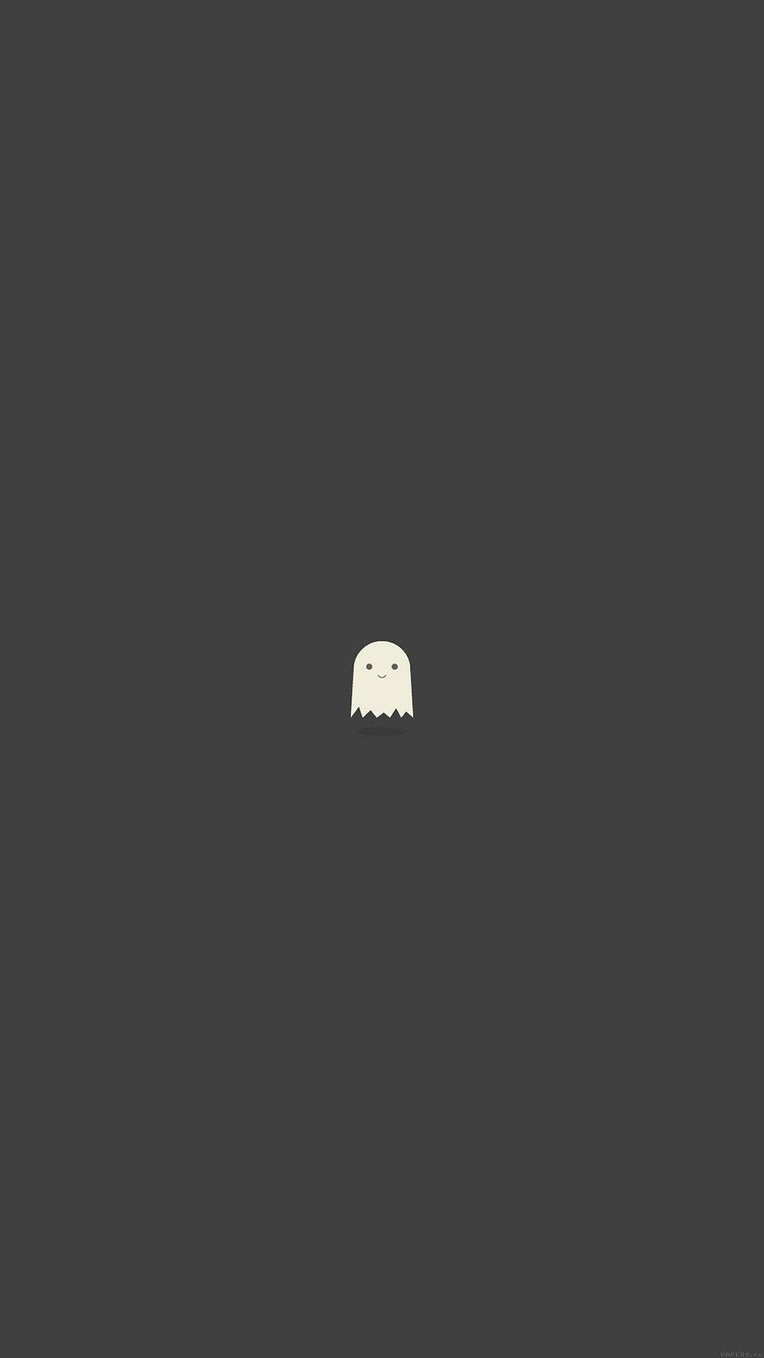 Aesthetic Gray 桌布 壁紙 — 一個極簡風格的白色鬼魂圖示獨自漂浮在純深灰色背景上。