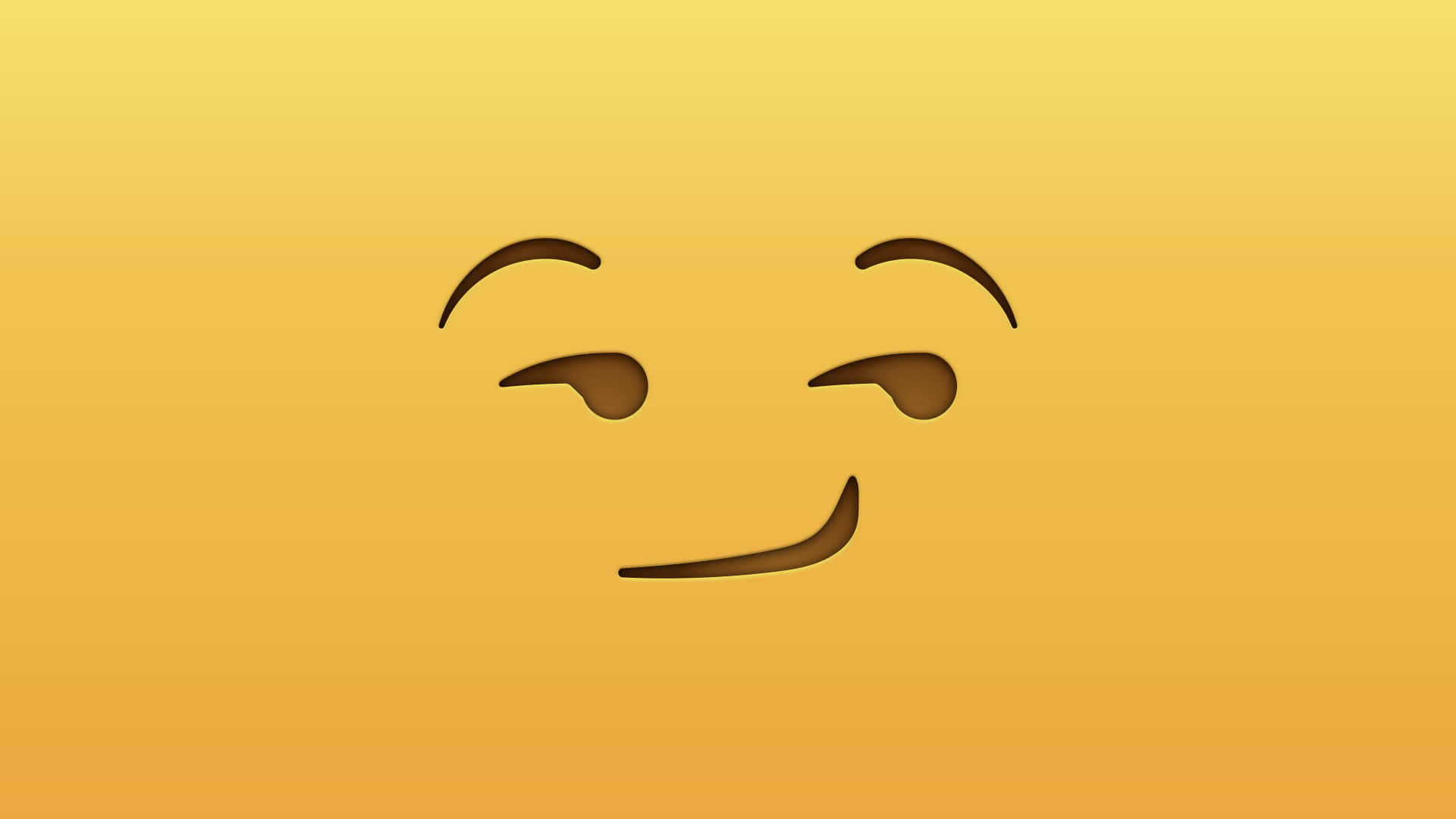 Cute Emoji 桌布 壁紙 — 一個極簡風格的眨眼笑臉，帶有彎曲的眼睛和得意的笑容，置於溫暖的漸變黃色背景上。