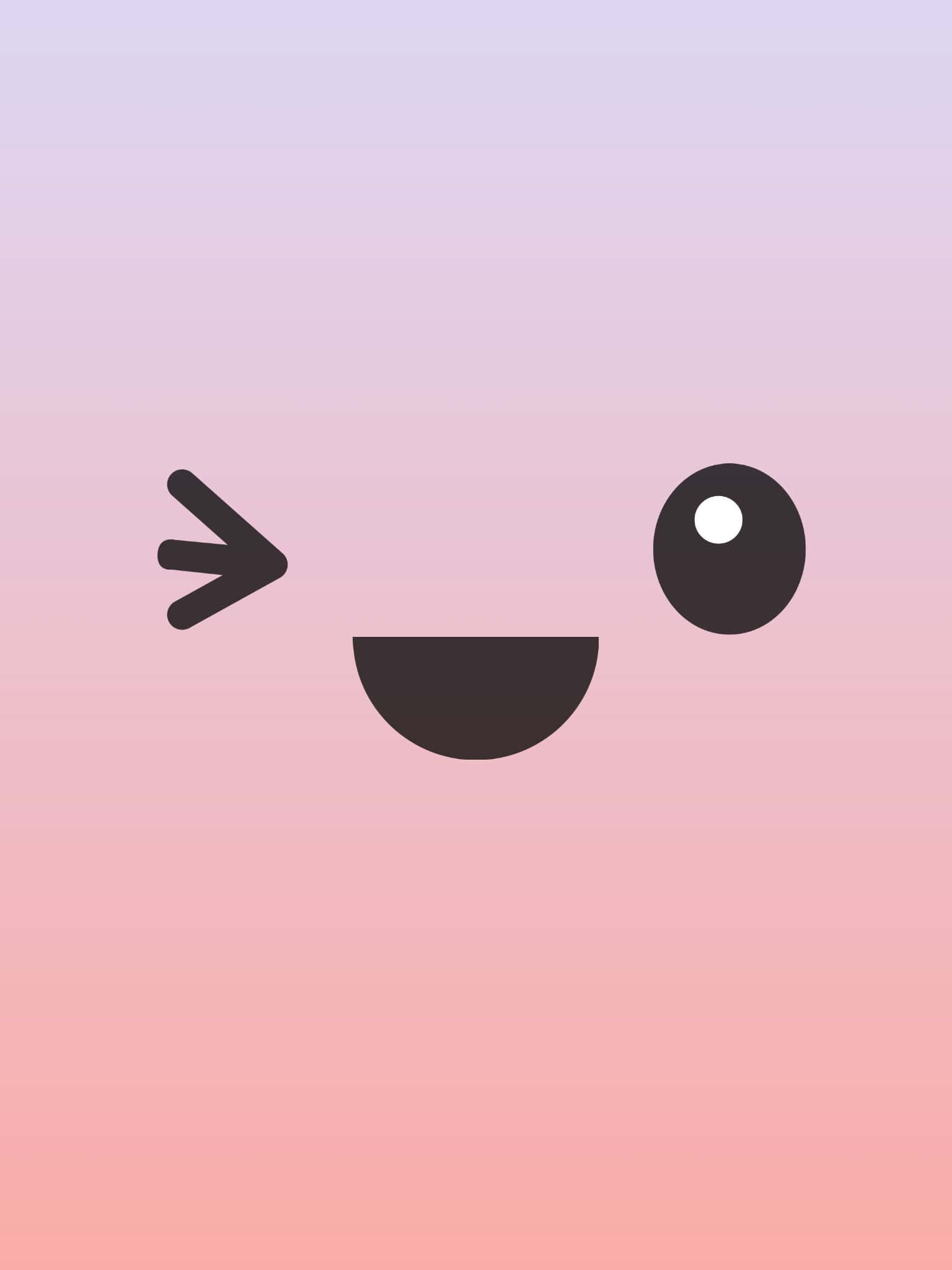 Kawaii Emoticon 桌布 壁紙 — 一個極簡風格的笑臉，有一隻眼睛在眨眼，並有一個簡單的箭頭形狀的眨眼，背景是柔和的粉紅色漸變。