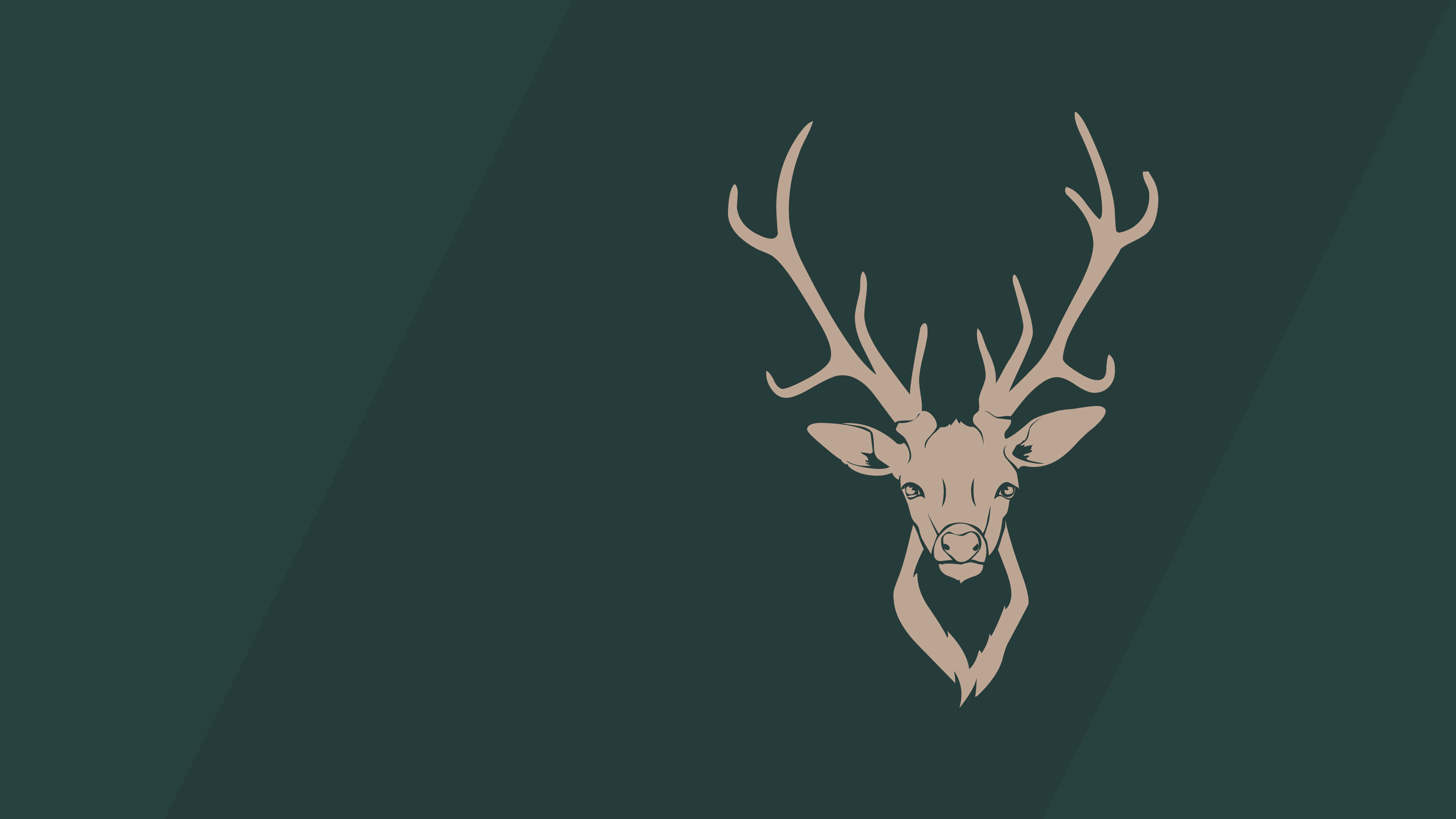Deer Desktop 桌布 壁紙 — 一個極簡風格的米色鹿頭與鹿角，置於深綠色對角漸變背景中央。