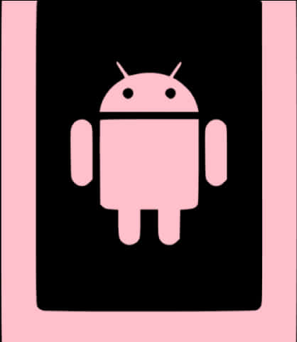 Android Logo 桌布 壁紙 — 一個極簡風格的粉紅色Android機器人圖示，居中顯示在帶有柔和粉紅色邊框的黑色智慧型手機螢幕上。